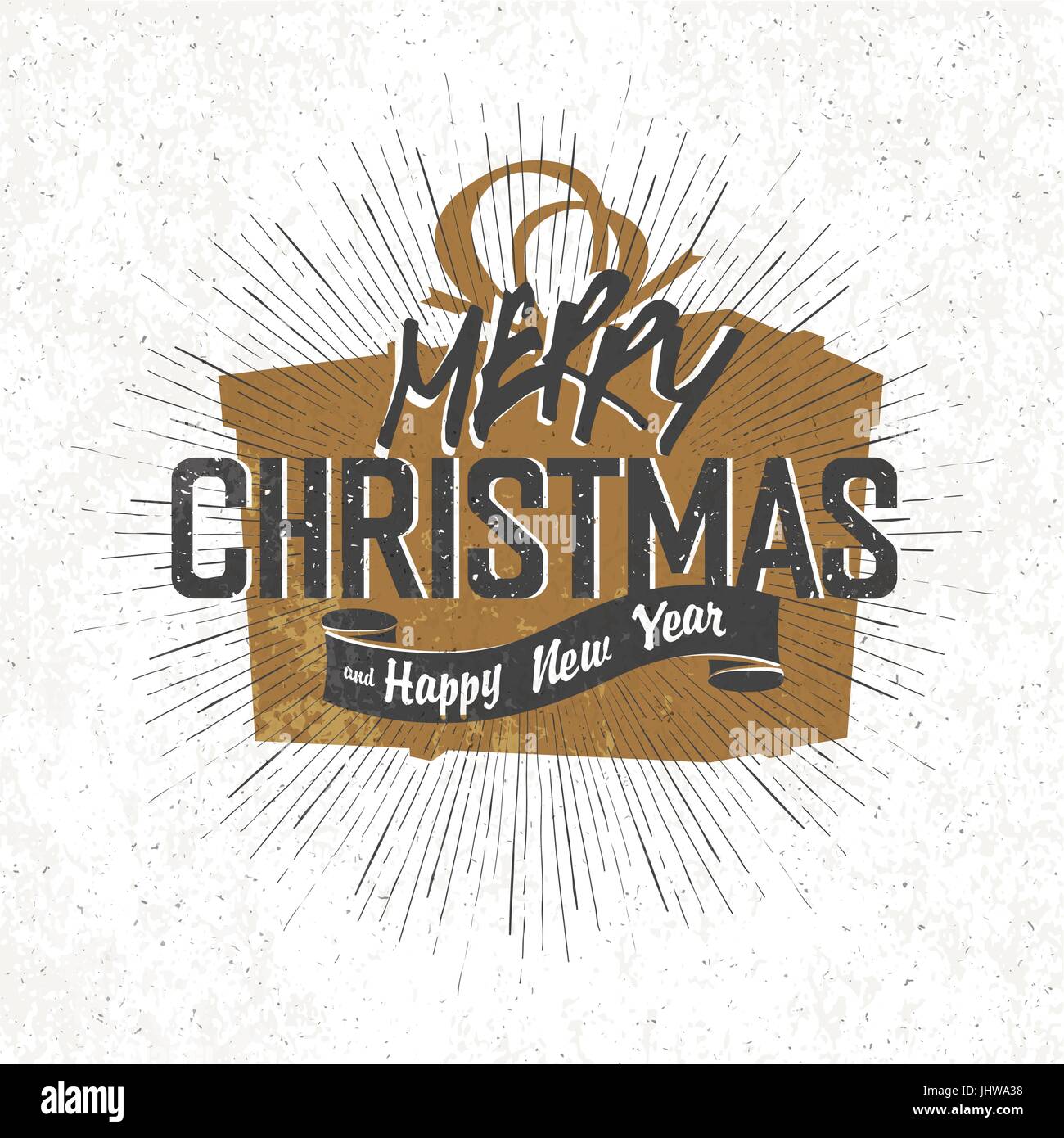 Buon Natale Vintage Lettering monocromatica con Natale regalo silhouette sullo sfondo Illustrazione Vettoriale