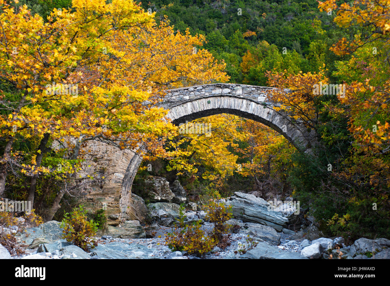 Il vecchio ponte di pietra in Tessaglia, Grecia Foto Stock
