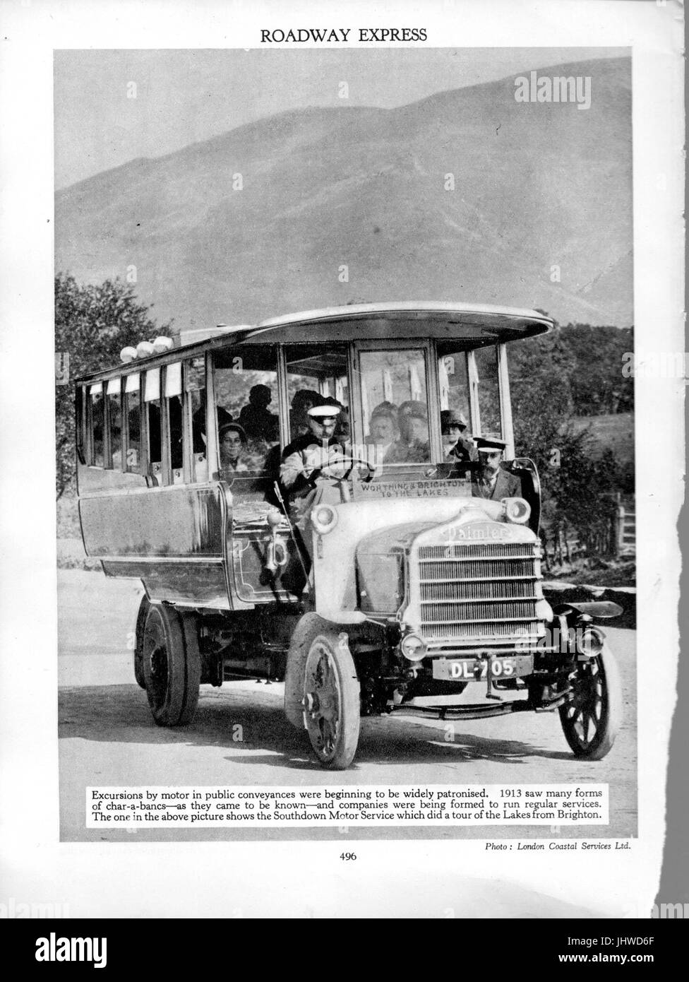 Carreggiata Express Charabanc tour 1913 - Motore Southdown Services UK Foto Stock