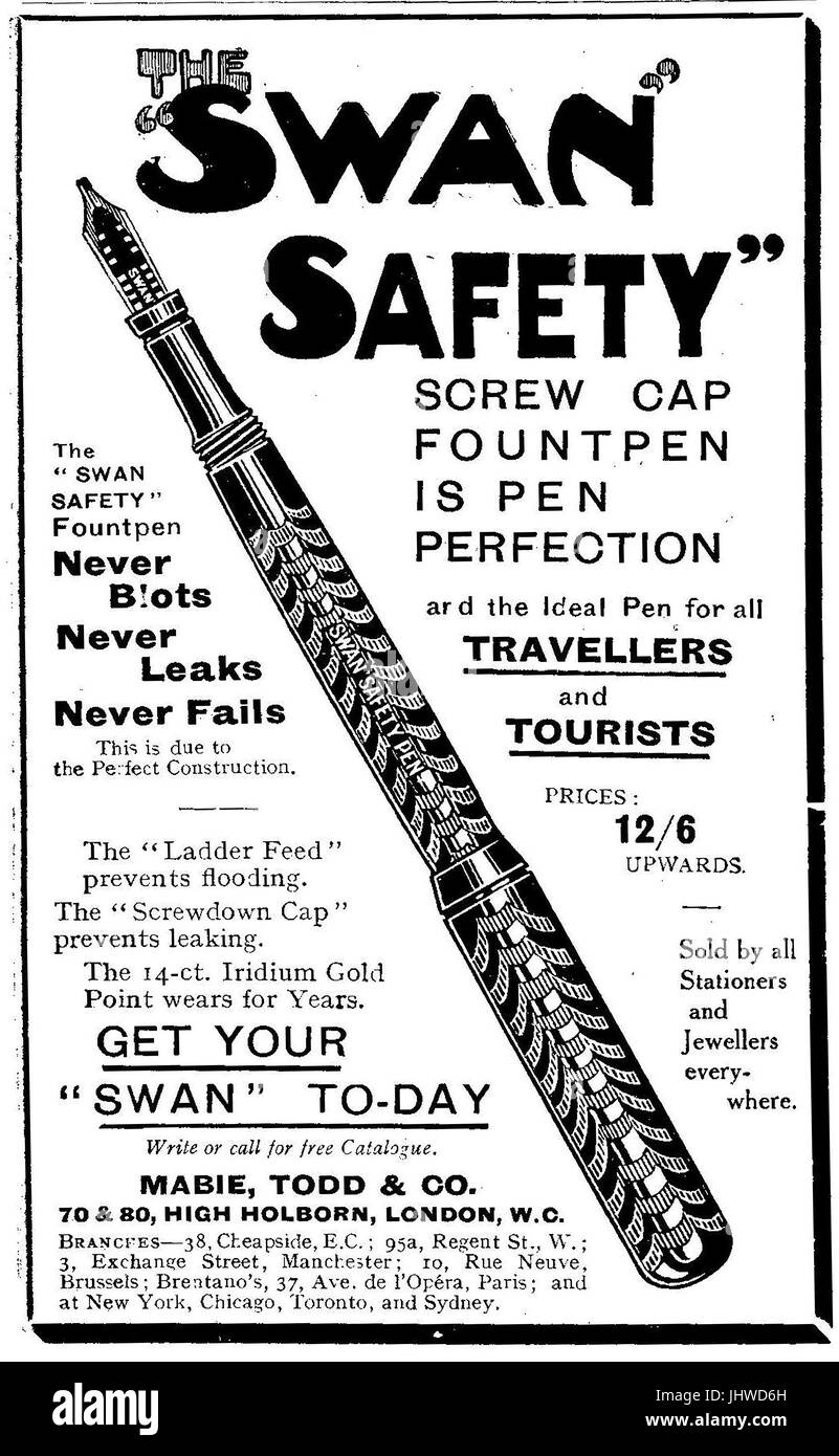 1916 pubblicità per Swan le penne di fontana (UK) Foto Stock