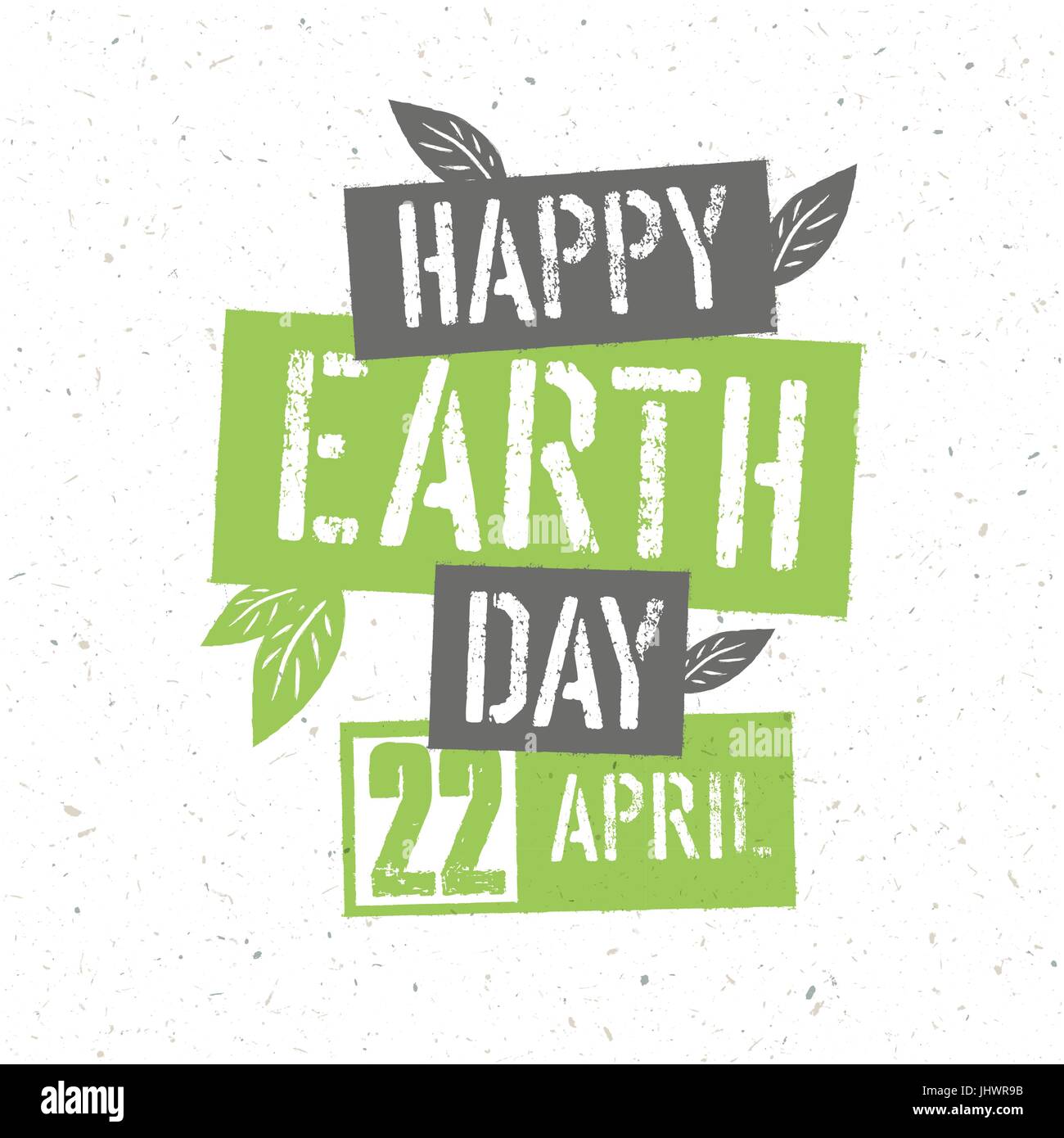 Disegno tipografica per la Giornata della Terra. Concetto Poster con foglie verdi. Template vettoriale. Su carta riciclata texture Illustrazione Vettoriale