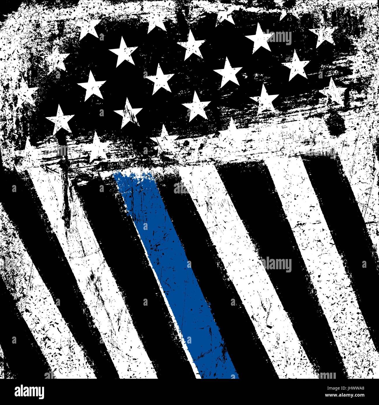 Bandiera americana con una sottile linea blu. Grunge sfondo patriottico. Illustrazione Vettoriale