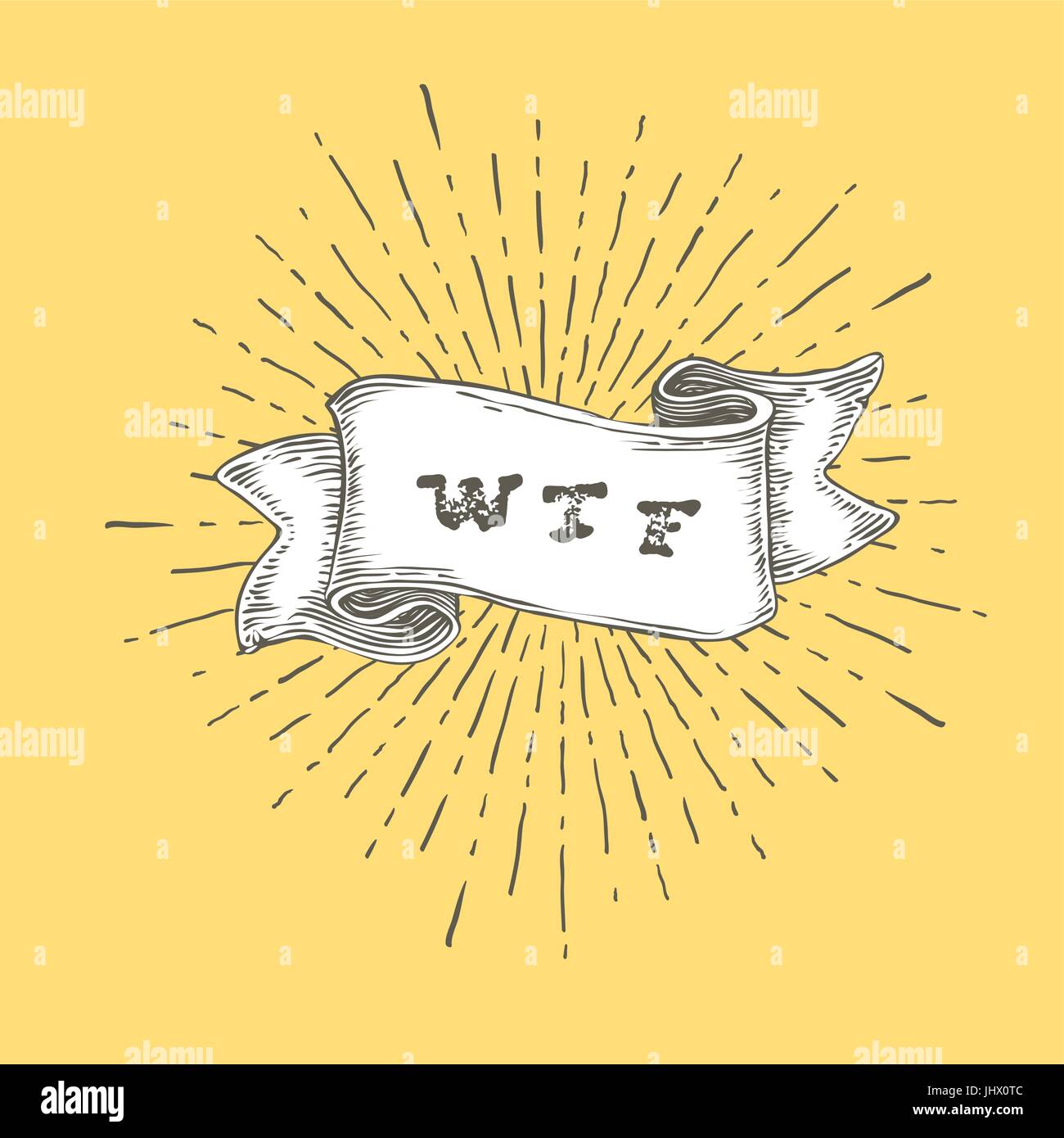 WTF. Delineare wtf icona nella mano vintage nastro stirato. Graphic art design su sfondo giallo. Concetto di esclamare con conversazione negativa o aggressi Illustrazione Vettoriale