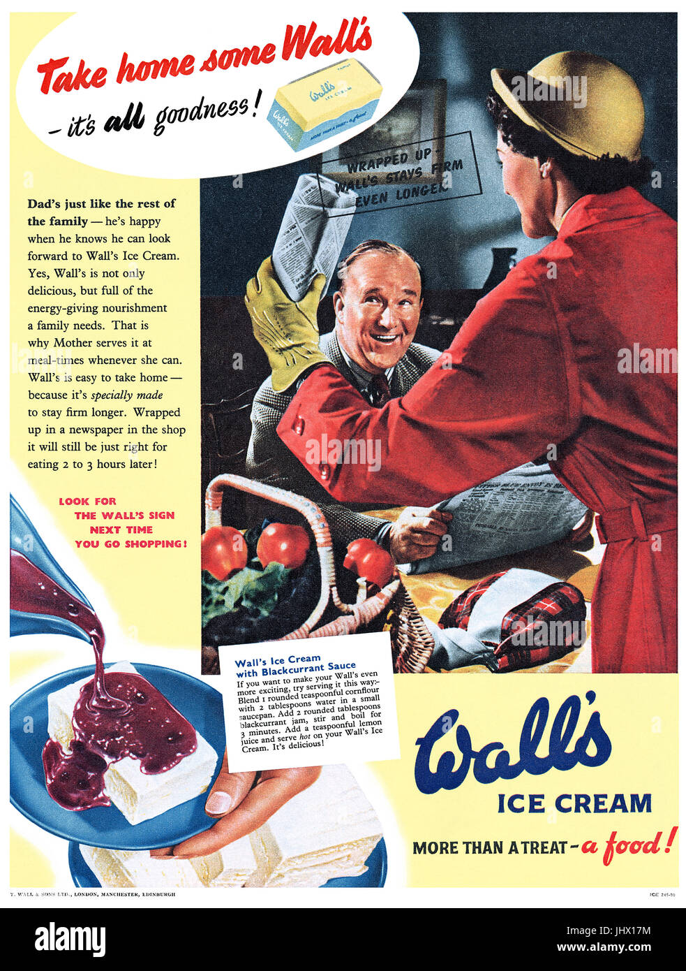 1952 British pubblicità per parete di gelati. Foto Stock