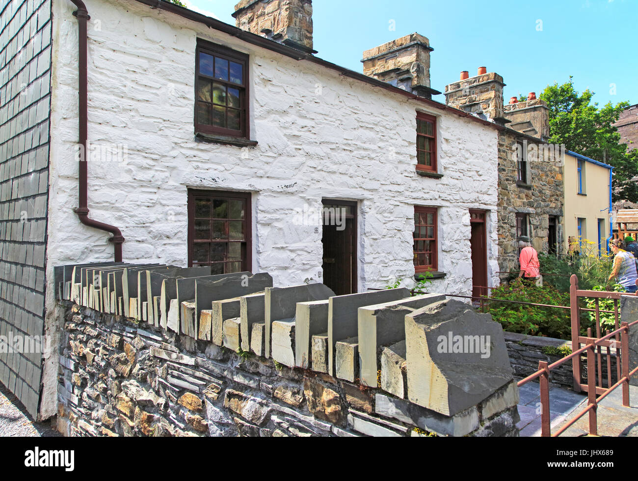 Fron retata cavatori di case, National Slate Museum, Llanberis, Gwynedd, Snowdonia, Galles del Nord, Regno Unito Foto Stock