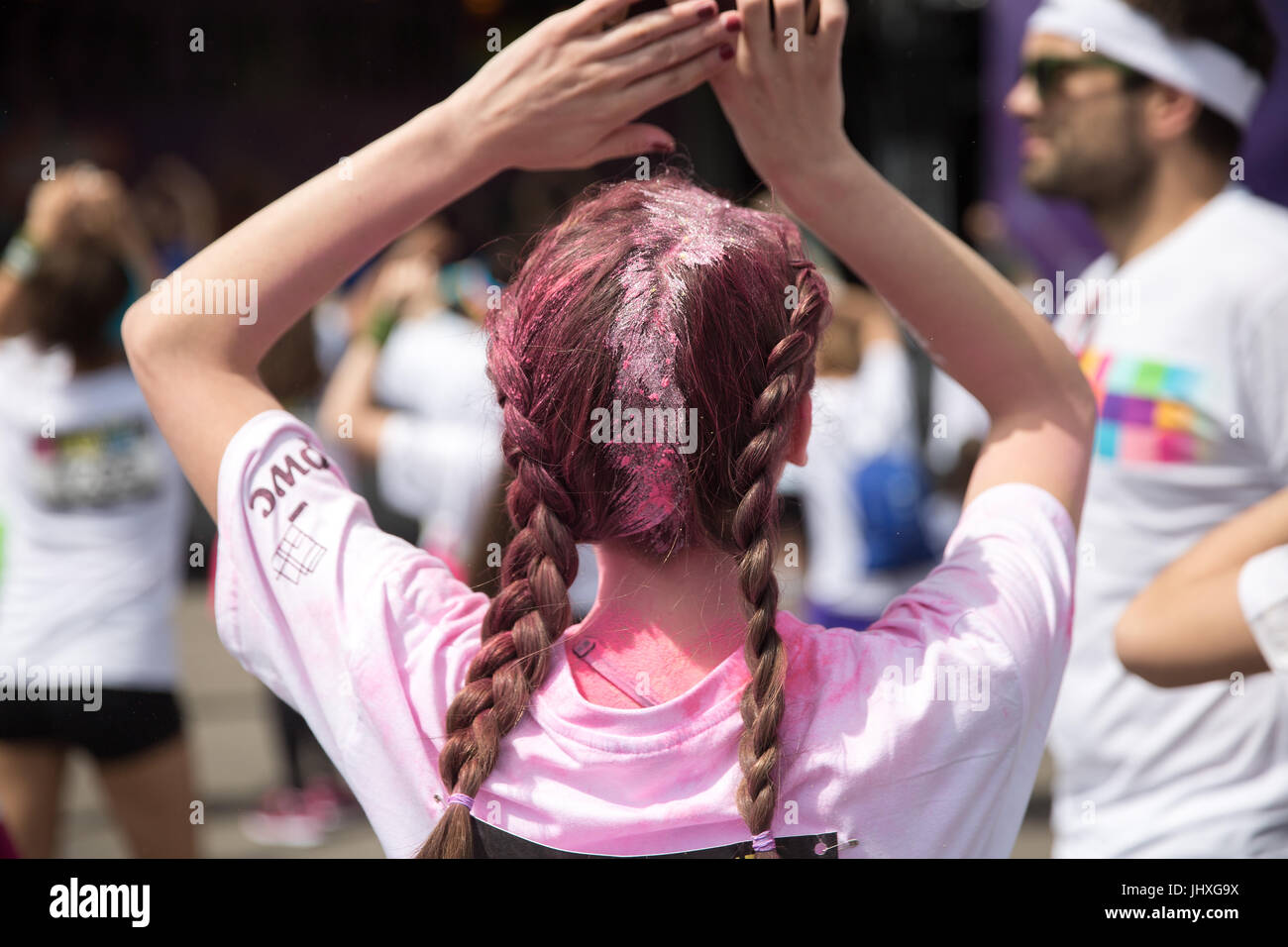 Scene dal Colour Run in Lussemburgo nel 2017 Foto Stock
