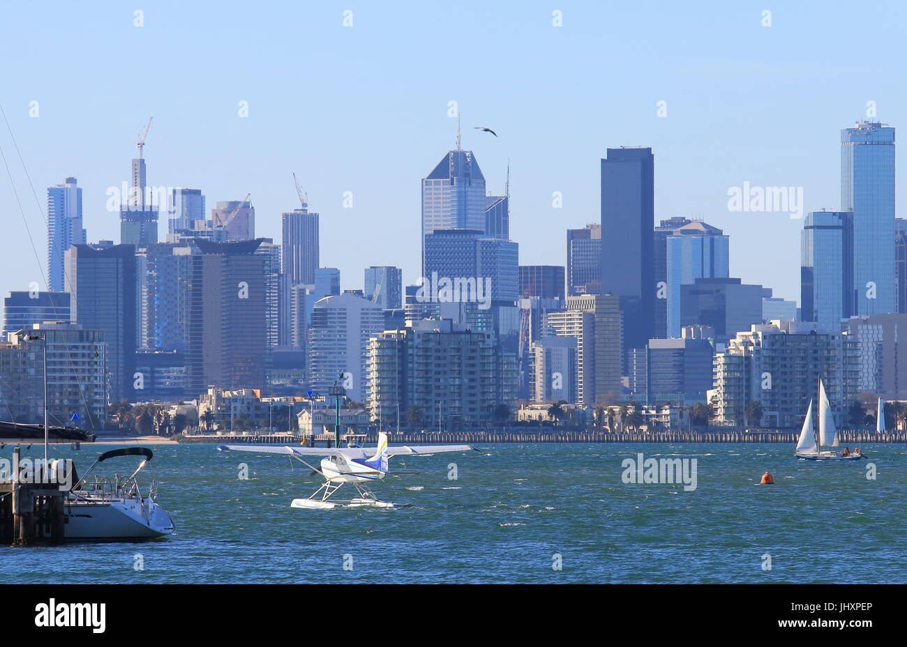 Idrovolante Melbourne downtown cityscape Australia Foto Stock