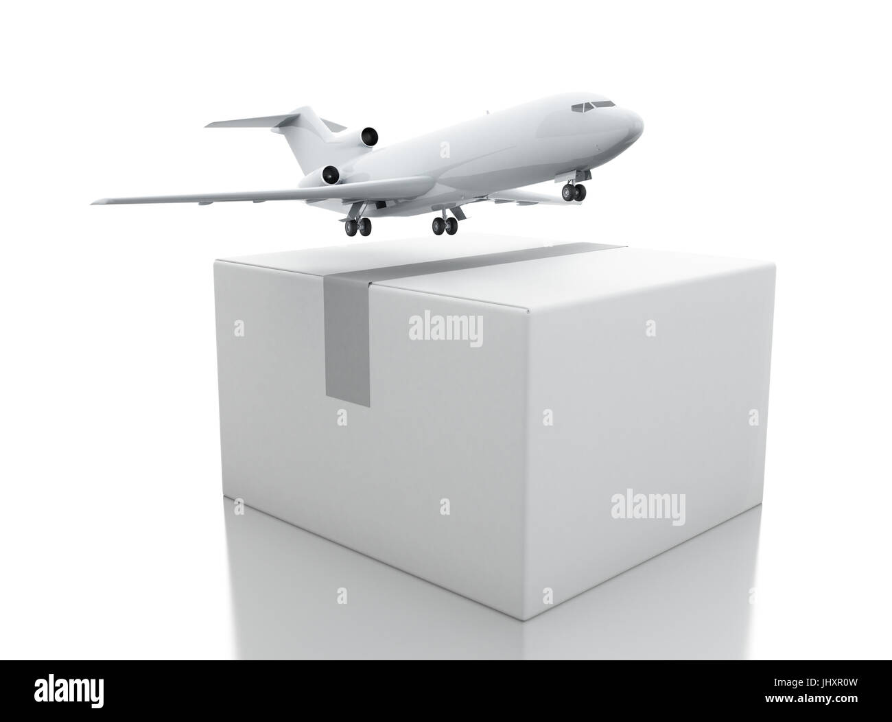 3D renderer immagine. Scatole di cartone con aereo. Concetto di consegna. Foto Stock