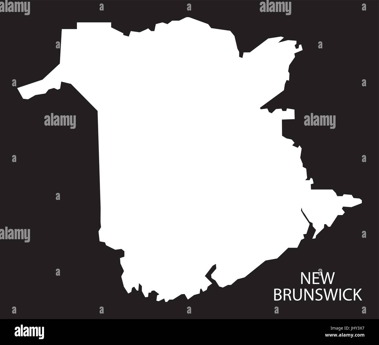 New Brunswick Canada mappa black silhouette invertito illustrazione forma Illustrazione Vettoriale
