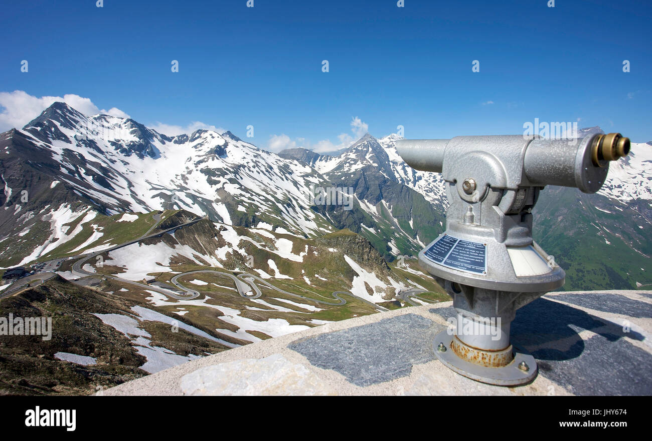 Vista del punto di edelweiss, Gro?glockner Hochalpenstrasse, parco nazionale alta conciatori, Salisburgo, Austria - Vista dal punto edelweiss, alta i conciatori n Foto Stock