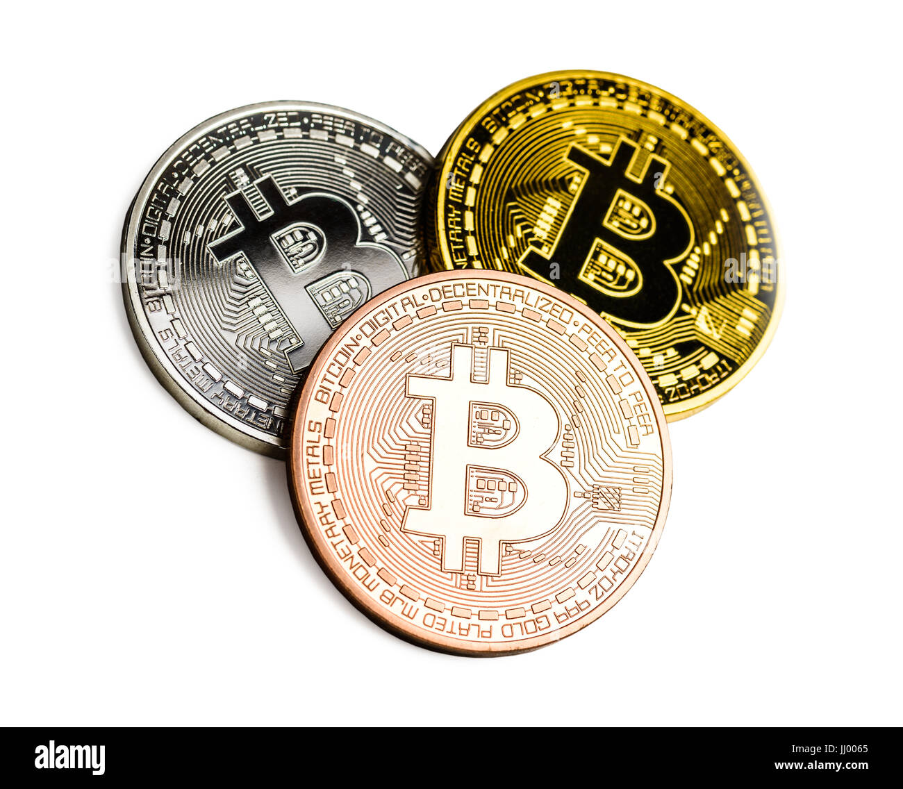 Bitcoin cyptocurrency denaro virtuale isolato su bianco Foto Stock