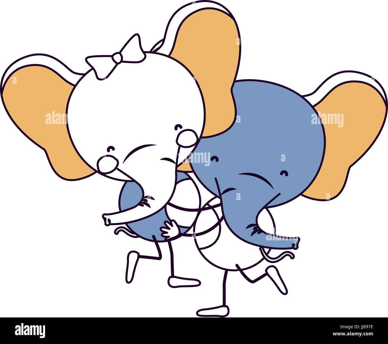 Silhouette colore sezioni caricatura con coppia di elefanti uno che portano gli altri simpatici animali Illustrazione Vettoriale