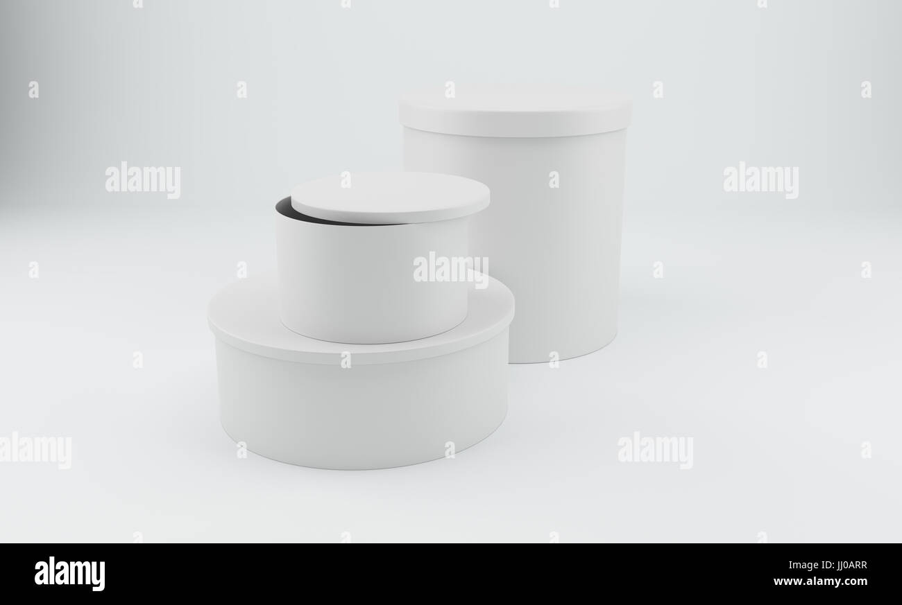 Rotonda bianca 3d scatola di imballaggio. Il rendering 3D. Foto Stock