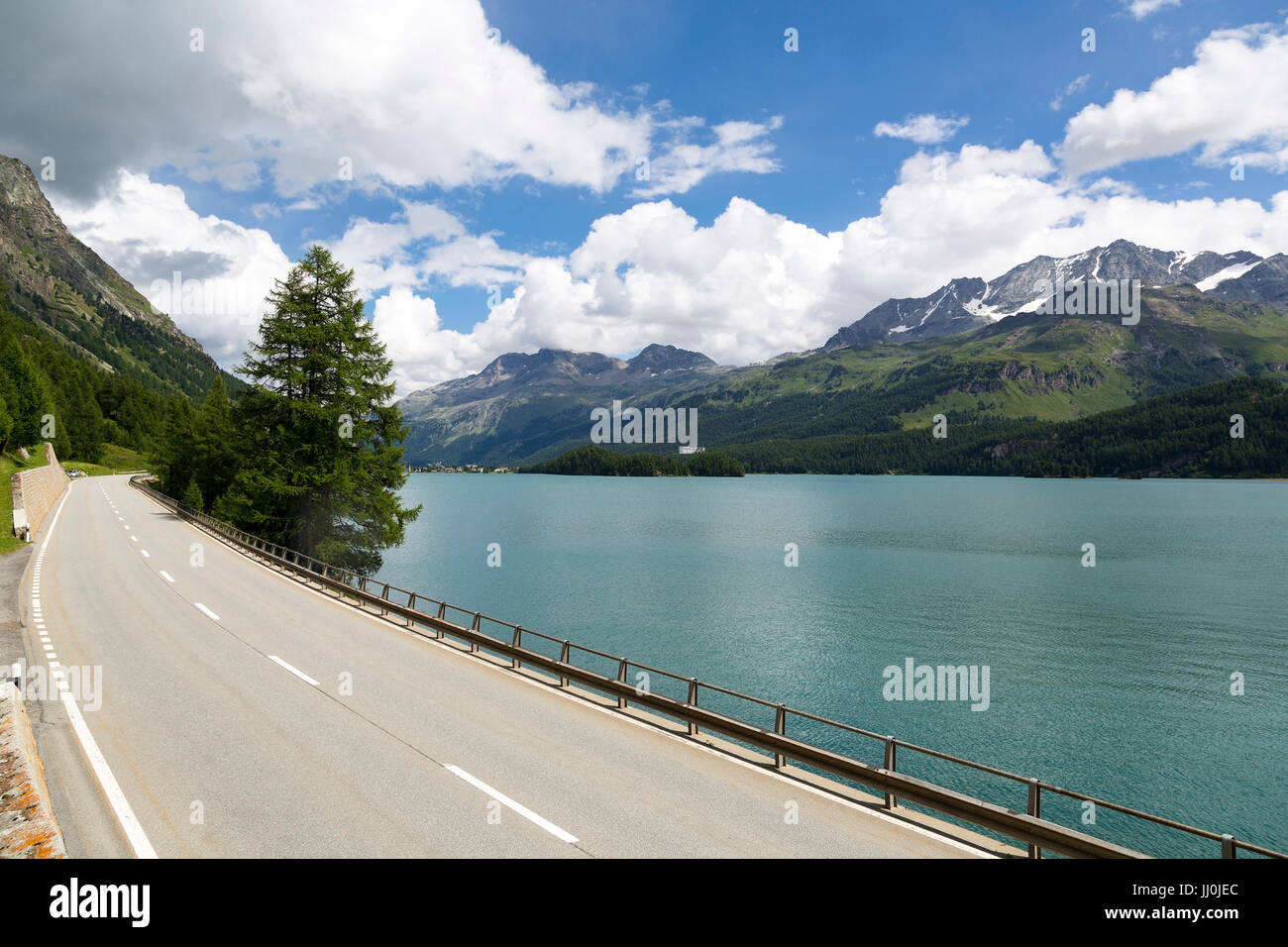 Silsersee, Sils in Engadina, grigio alleanze, Svizzera - salamoia Sils, Grigioni, Svizzera, Sils im Engadin, Grigioni, Schweiz - lago di Sils Foto Stock