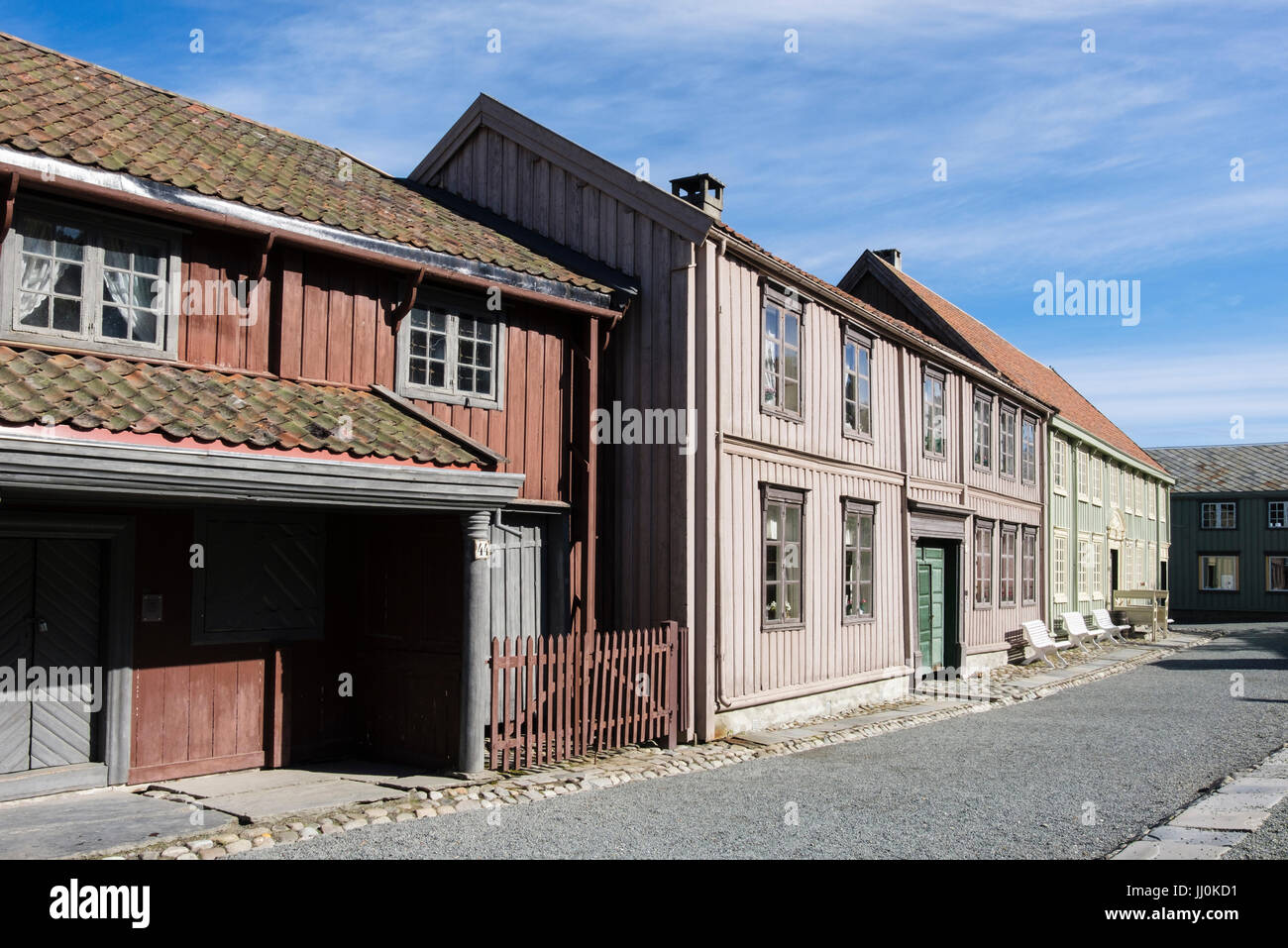 Vecchi edifici in legno Sverresborg Trøndelag Folk Museum. Trondheim, Sør-Trøndelag, Norvegia e Scandinavia Foto Stock