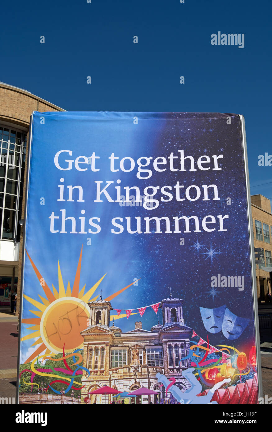 Ottenere insieme a Kingston questa estate, segno promozionali per incentivare il turismo e le attività locali a Kingston upon Thames Surrey, Inghilterra Foto Stock