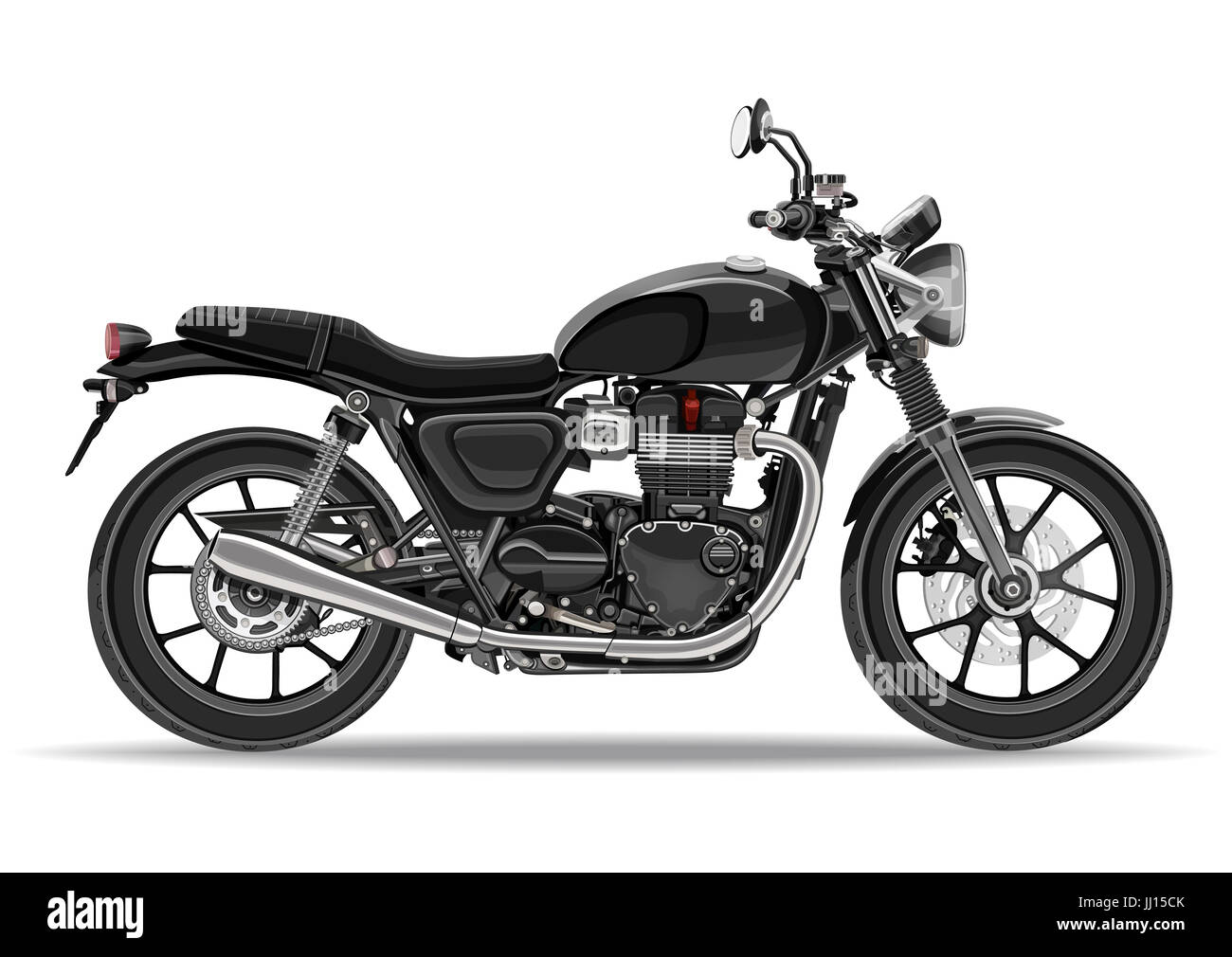 Vettore di moto, illustrazione realistica. Moto nero semi-faccia con molti dettagli Foto Stock