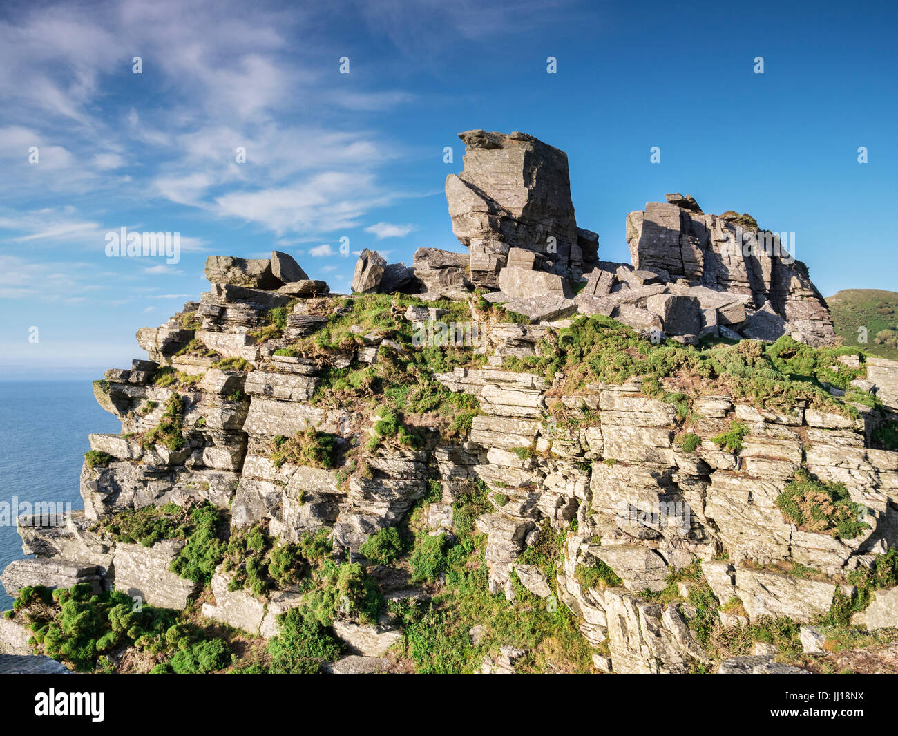 Castle Rock, la Valle delle rocce, Lynmouth, Devon, Inghilterra, Regno Unito. Foto Stock