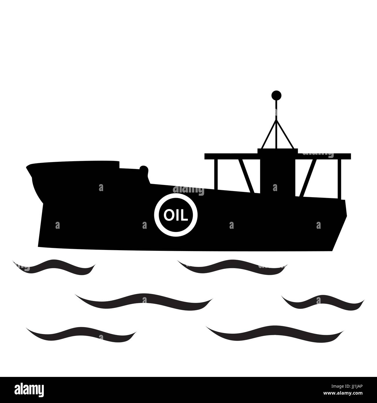 Icona stilizzata della petroliera di olio galleggiante su onde su sfondo bianco Illustrazione Vettoriale