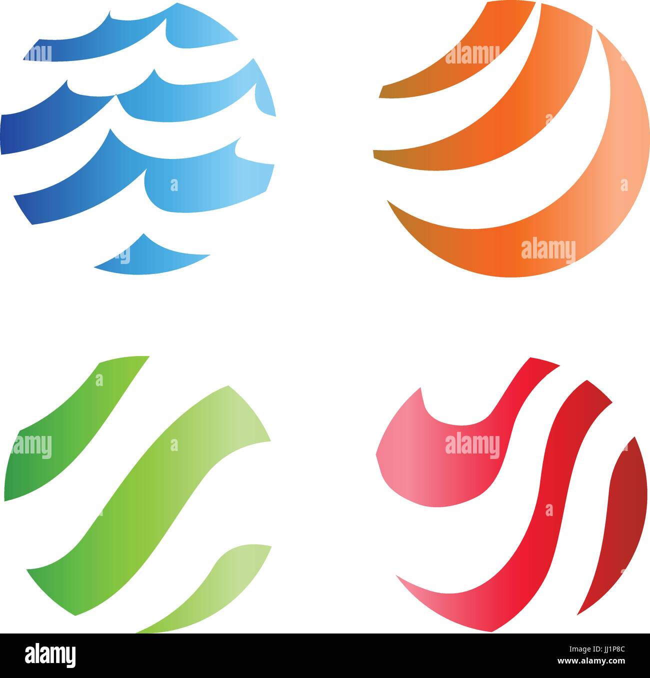 Ondulata colorata spogliato logo. Isolato astratto logo decorativo set, elemento di design modello su sfondo bianco. Illustrazione Vettoriale