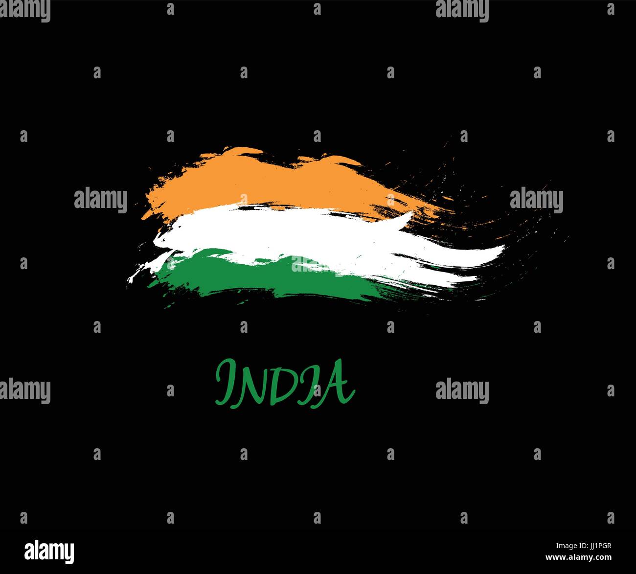 Giorno di indipendenza di India disegnati a mano segno su sfondo nero. Indian National tre colori simbolo di bandiera illustrazione vettoriale. Agosto 15 holiday banner Illustrazione Vettoriale