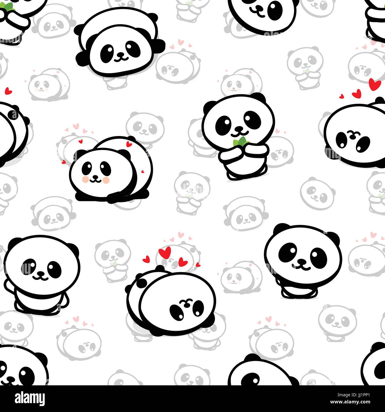 Modello senza cuciture con grazioso panda Asian recare illustrazioni vettoriali, collezione di animali cinesi semplici elementi di texture, in bianco e nero icone di mammiferi Illustrazione Vettoriale
