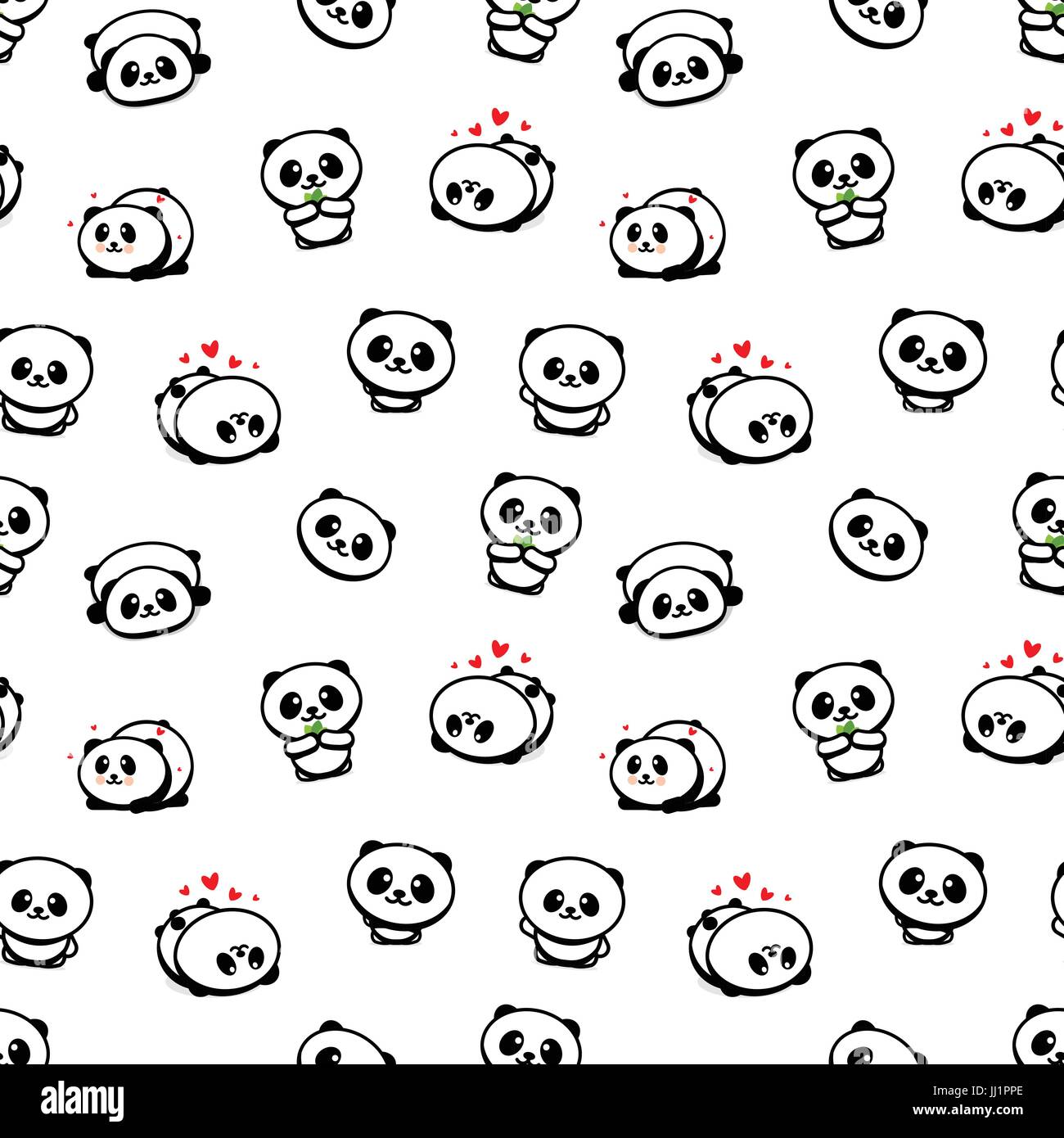 Modello senza cuciture con grazioso panda Asian recare illustrazioni vettoriali, collezione di animali cinesi semplici elementi di texture, in bianco e nero icone di mammiferi Illustrazione Vettoriale