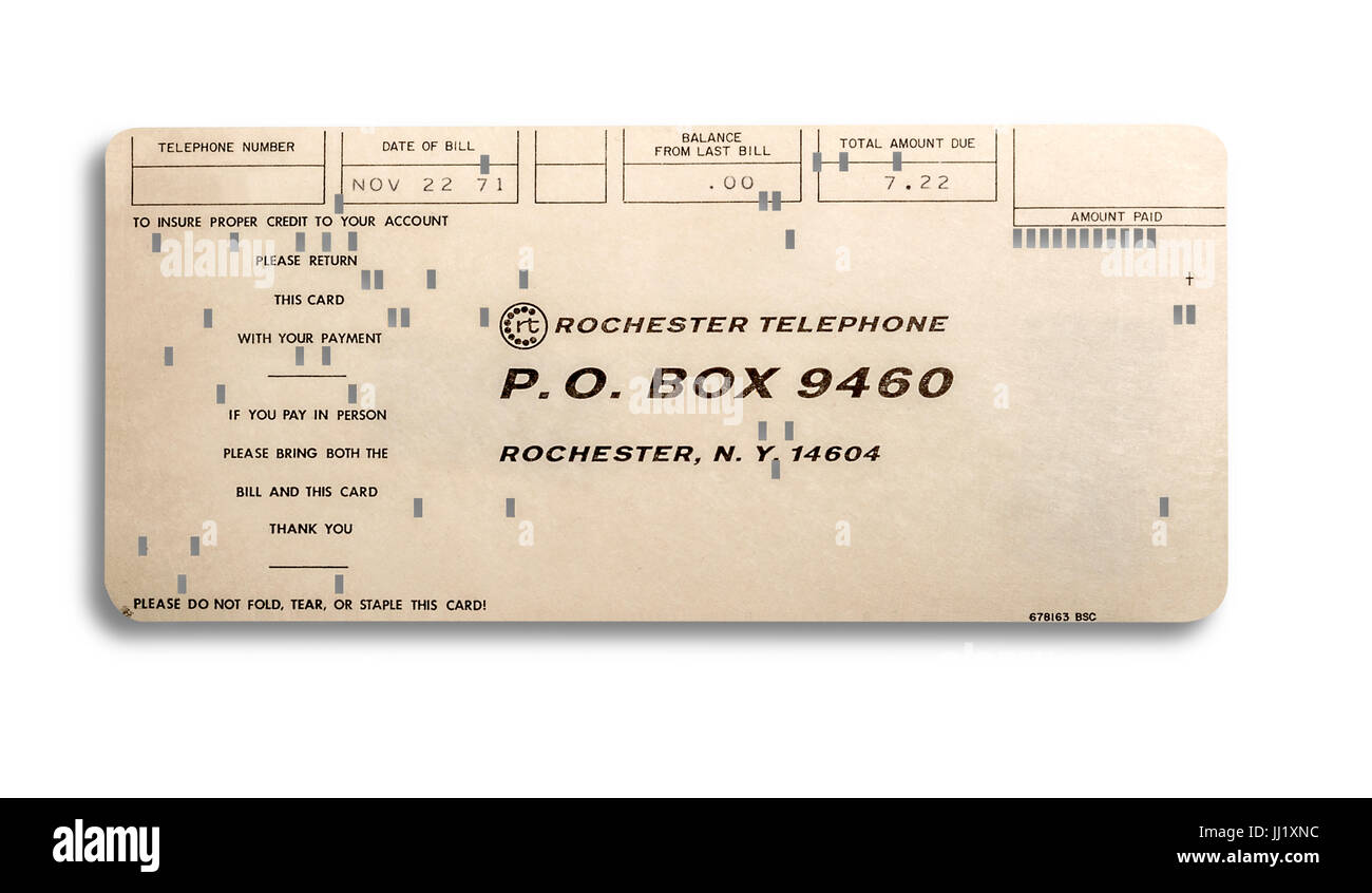 1971 Rochester calcolatore del telefono punch card Foto Stock