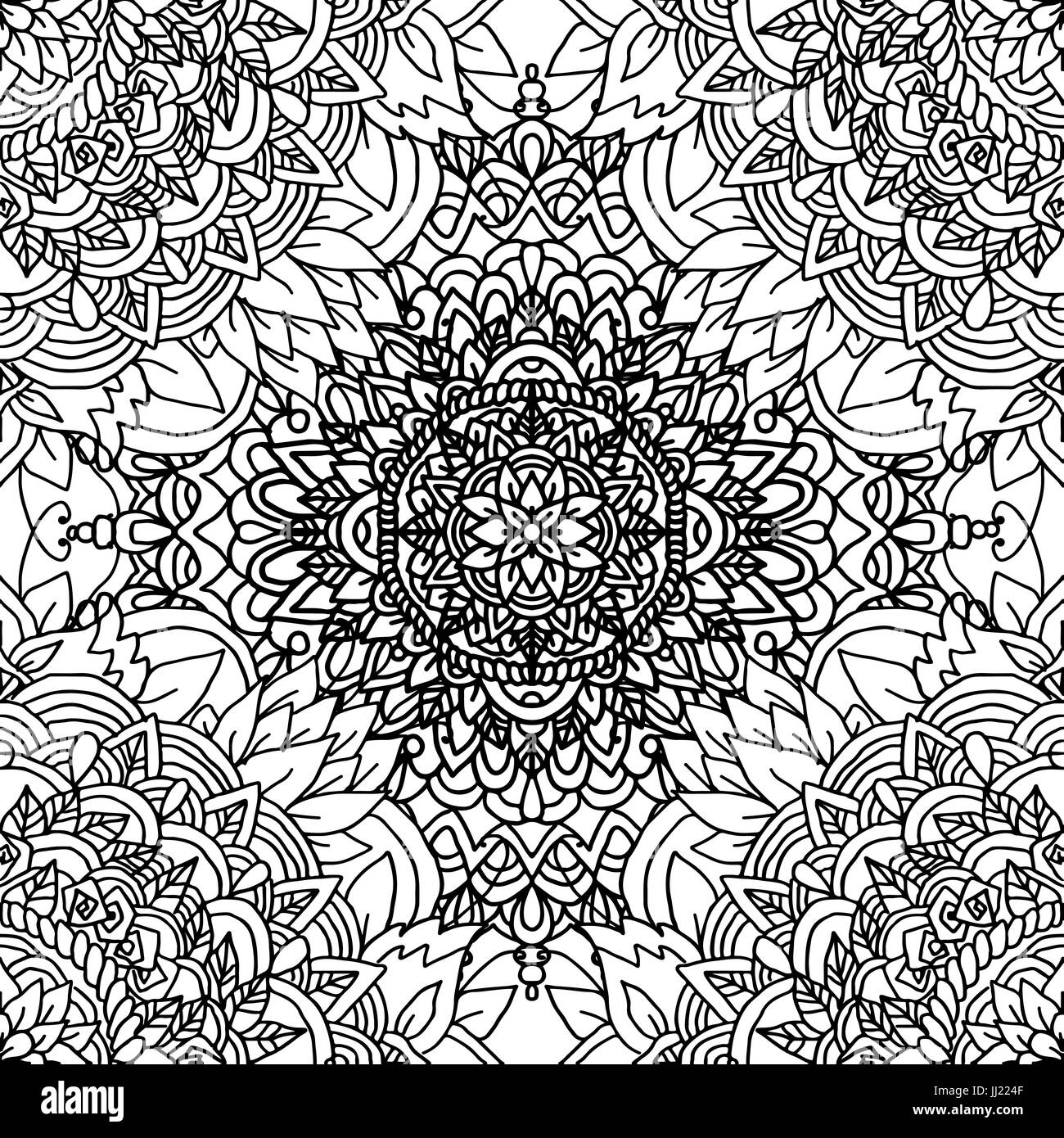 Abstract background. Illustrazione Vettoriale. Mandala etnici monocromatico pattern senza giunture. Ornamento indiano. Illustrazione Vettoriale