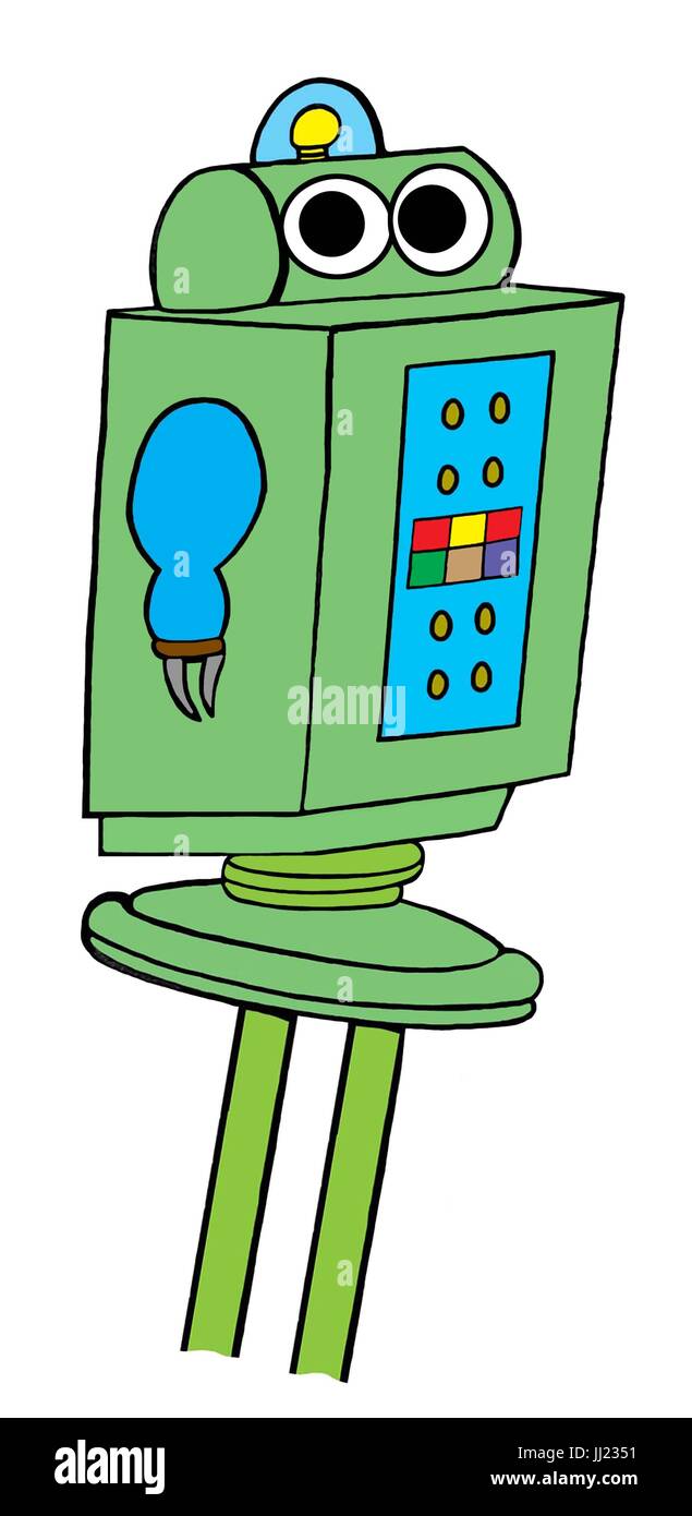 Business e Tecnologia cartoon illustrazione di un avviso robot. Foto Stock