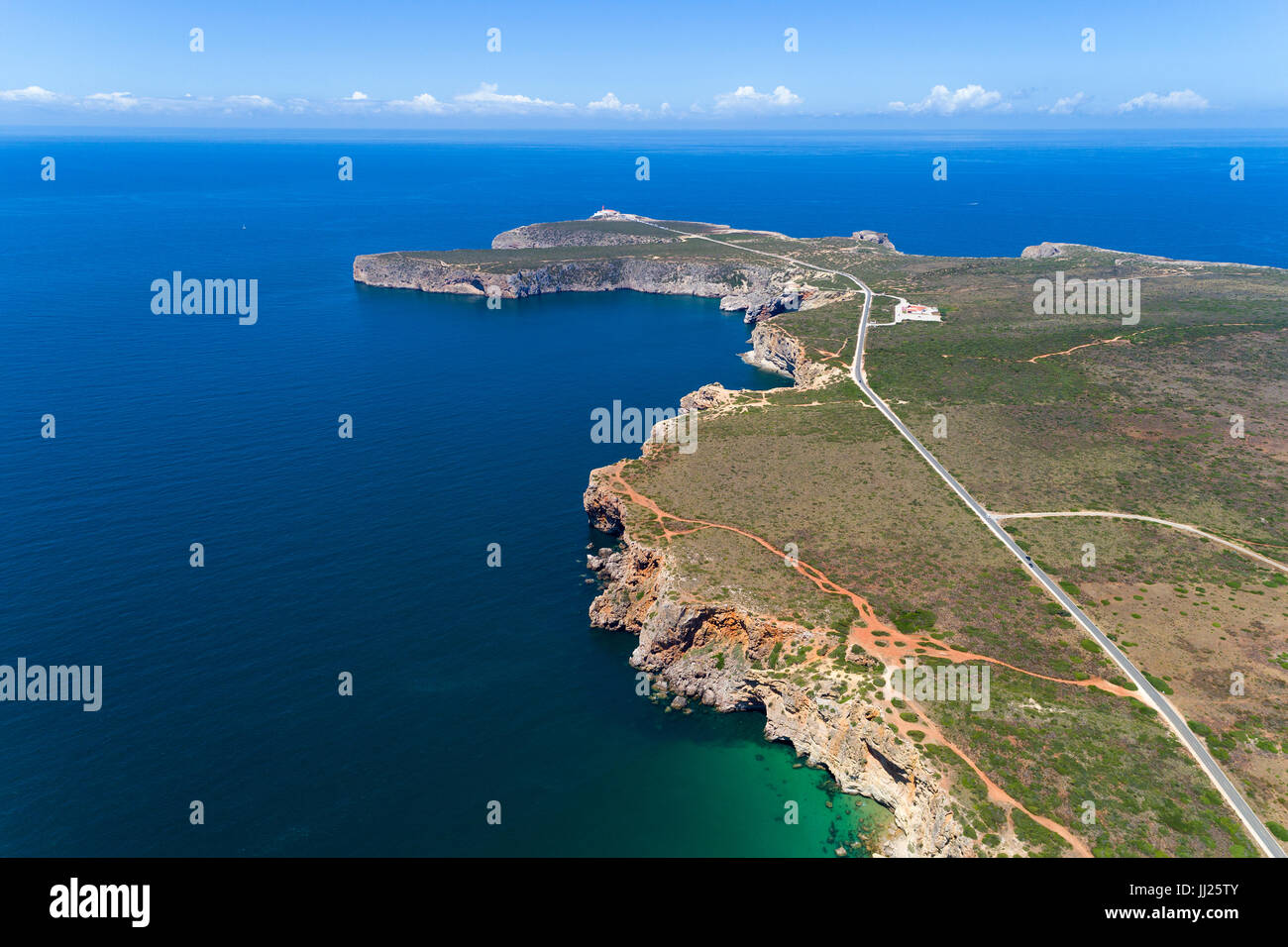 Vista aerea del Capo San Vincenzo (Cabo de Sao Vincente), in Sagres Algarve Foto Stock