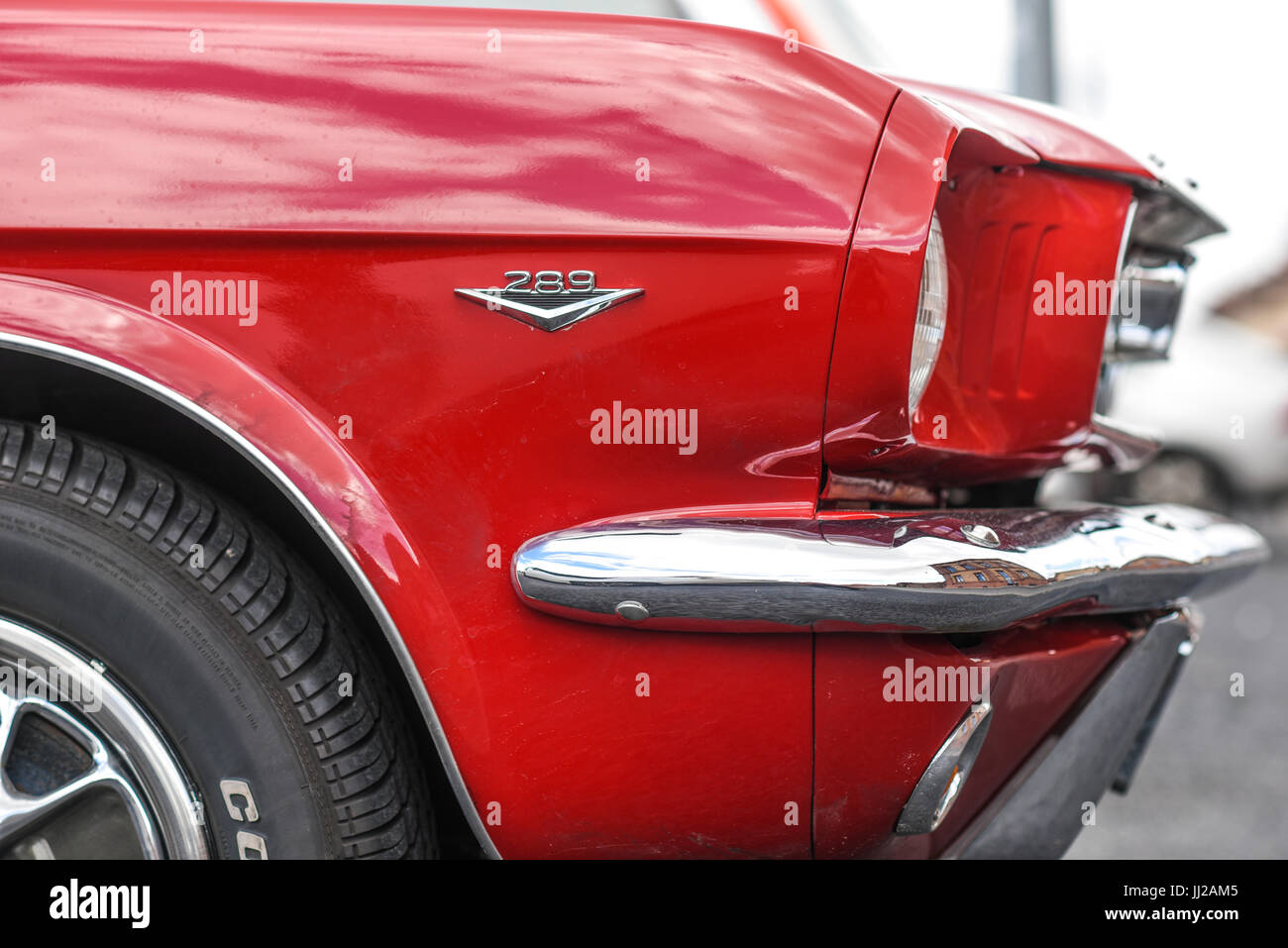 Szczecin, Polonia, luglio 17, 2017: Ford Mustang 289, vista su un dettaglio. Foto Stock