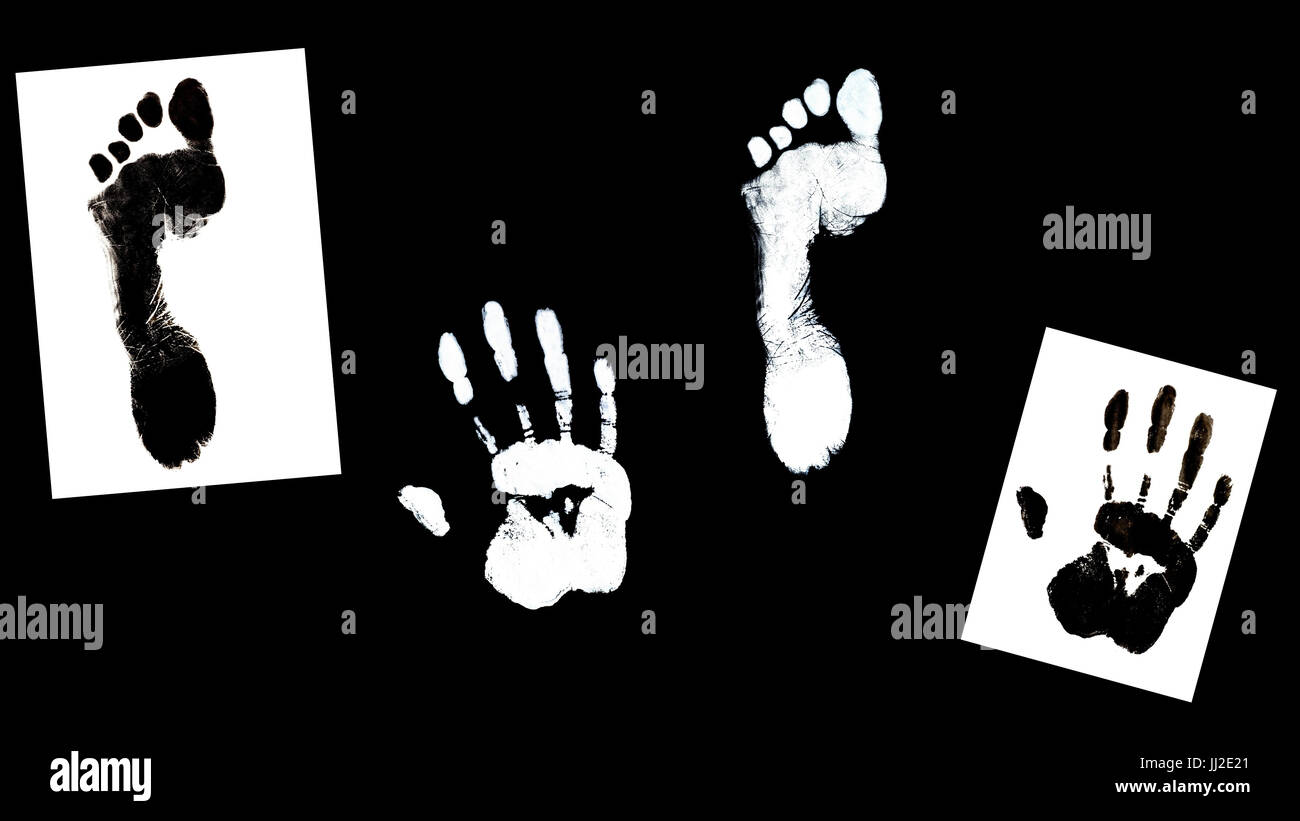 Piede umano fine hand prints identificazione biometrica inchiostro Foto Stock