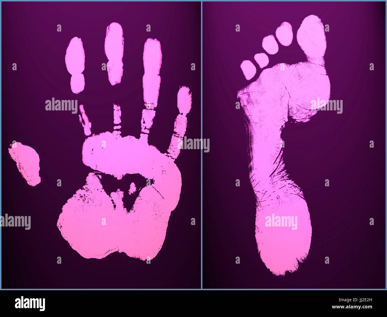 Piede umano fine hand prints identificazione biometrica inchiostro Foto Stock