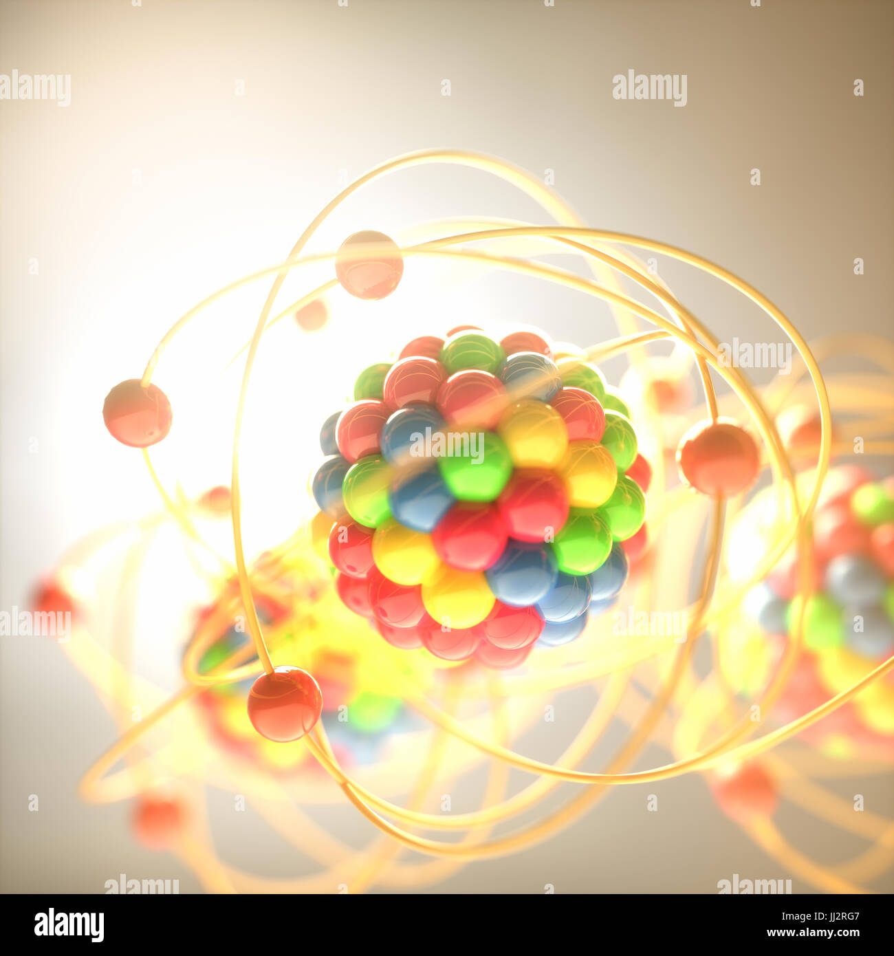 3D illustrazione di un atomo, che è la più piccola unità costituente della materia ordinaria che ha le proprietà di un elemento chimico. Foto Stock