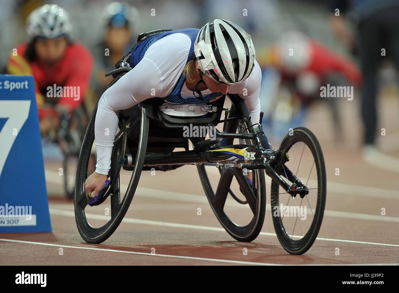 Stratford, UK. 17 lug 2017. Tatyana McFadden (USA) nel womens 400m T54. Mondo para di atletica. London Olympic Stadium. Queen Elizabeth Olympic Park. Stratford. Londra. Regno Unito. 17/07/2017. Credito: Sport In immagini/Alamy Live News Foto Stock