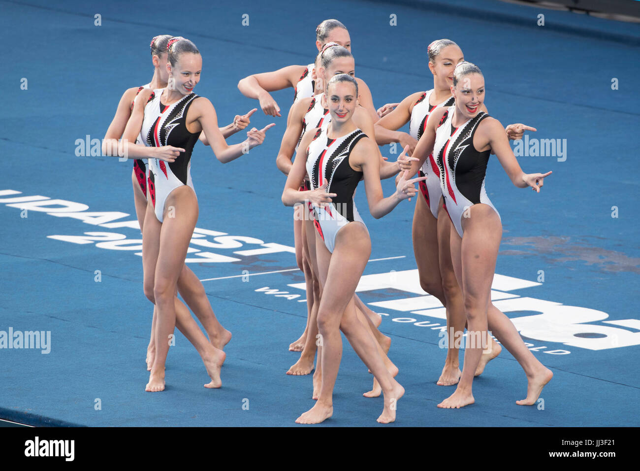 Israele team group (ISR), 16 luglio 2017 - Nuoto sincronizzato : xvii Campionati del Mondo di nuoto FINA 2017 Budapest Donne Squadra Routine tecnico turno preliminare al City Park - Lago Varosliget a Budapest, Ungheria. (Foto di Enrico Calderoni/AFLO SPORT) Foto Stock