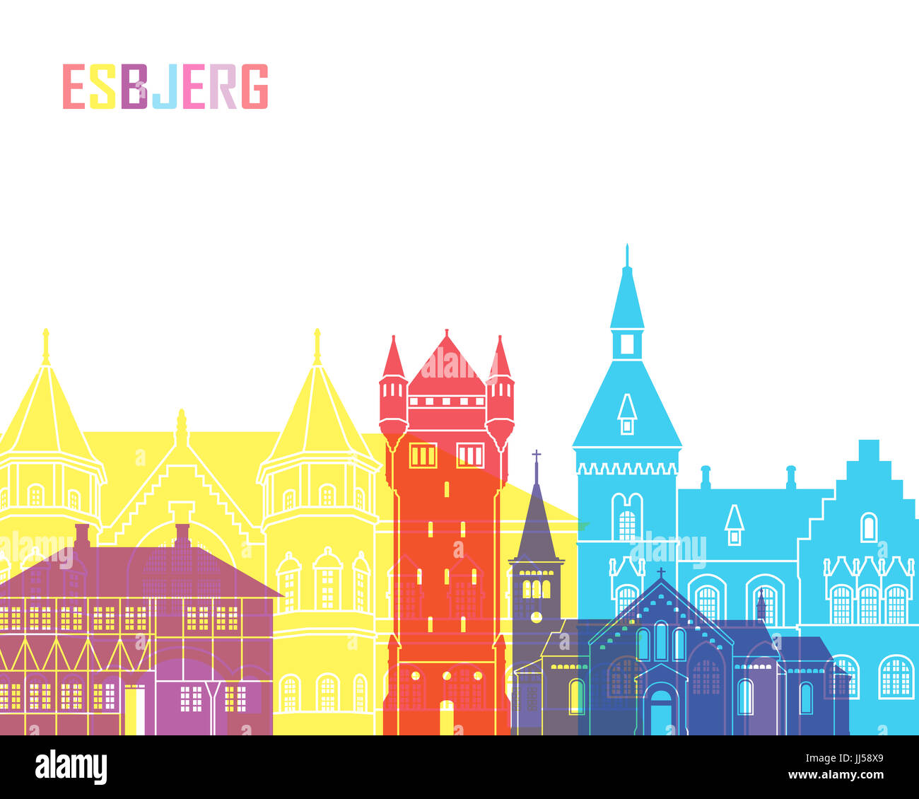 Lo skyline di Esbjerg pop in modificabile file vettoriali Foto Stock