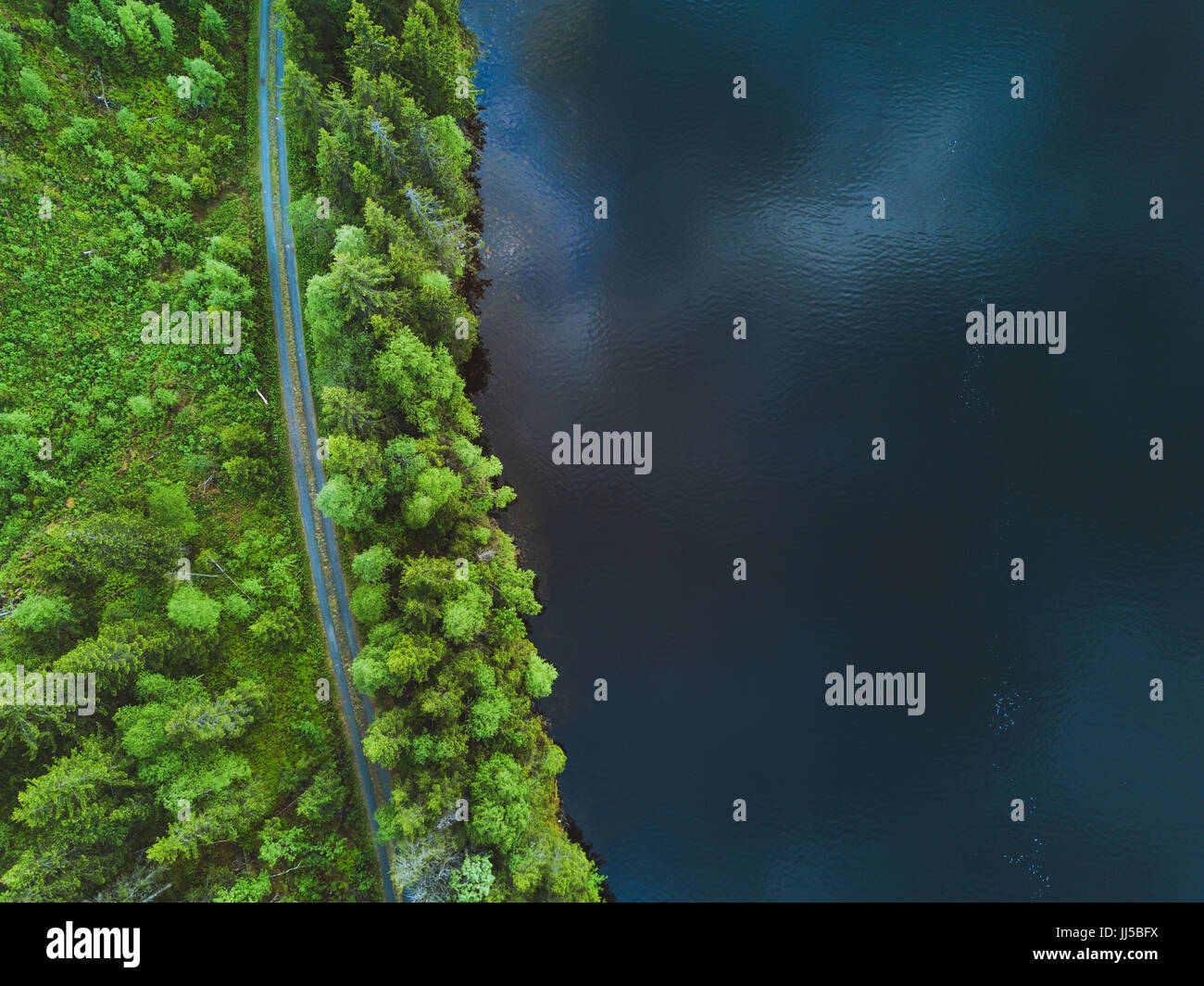 Natura dell'antenna sfondo, vista dall'alto della strada e bella texture di acqua e foreste Foto Stock