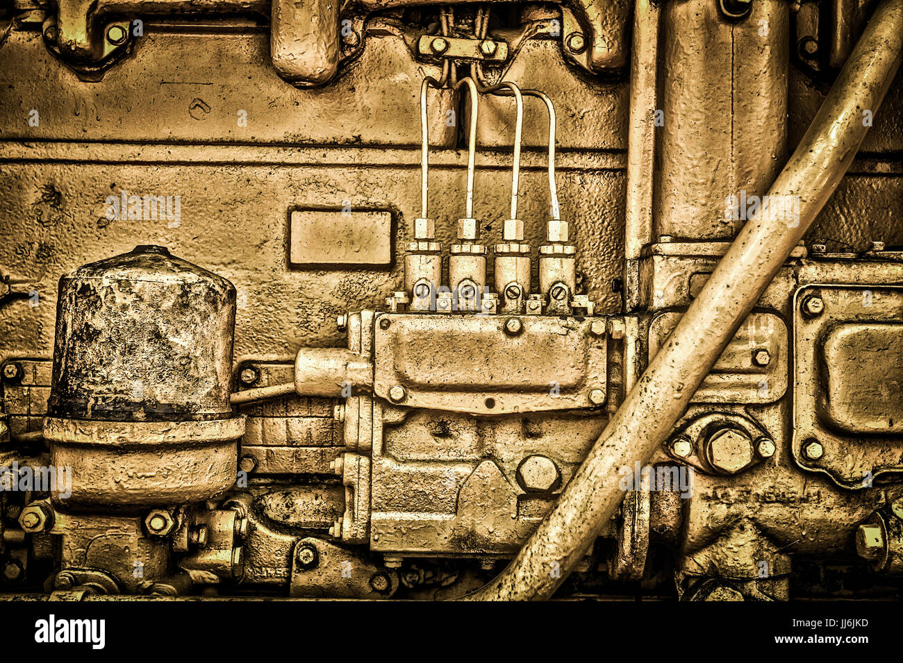 Un vecchio obsoleto motore diesel,motore diesel closeup Foto Stock