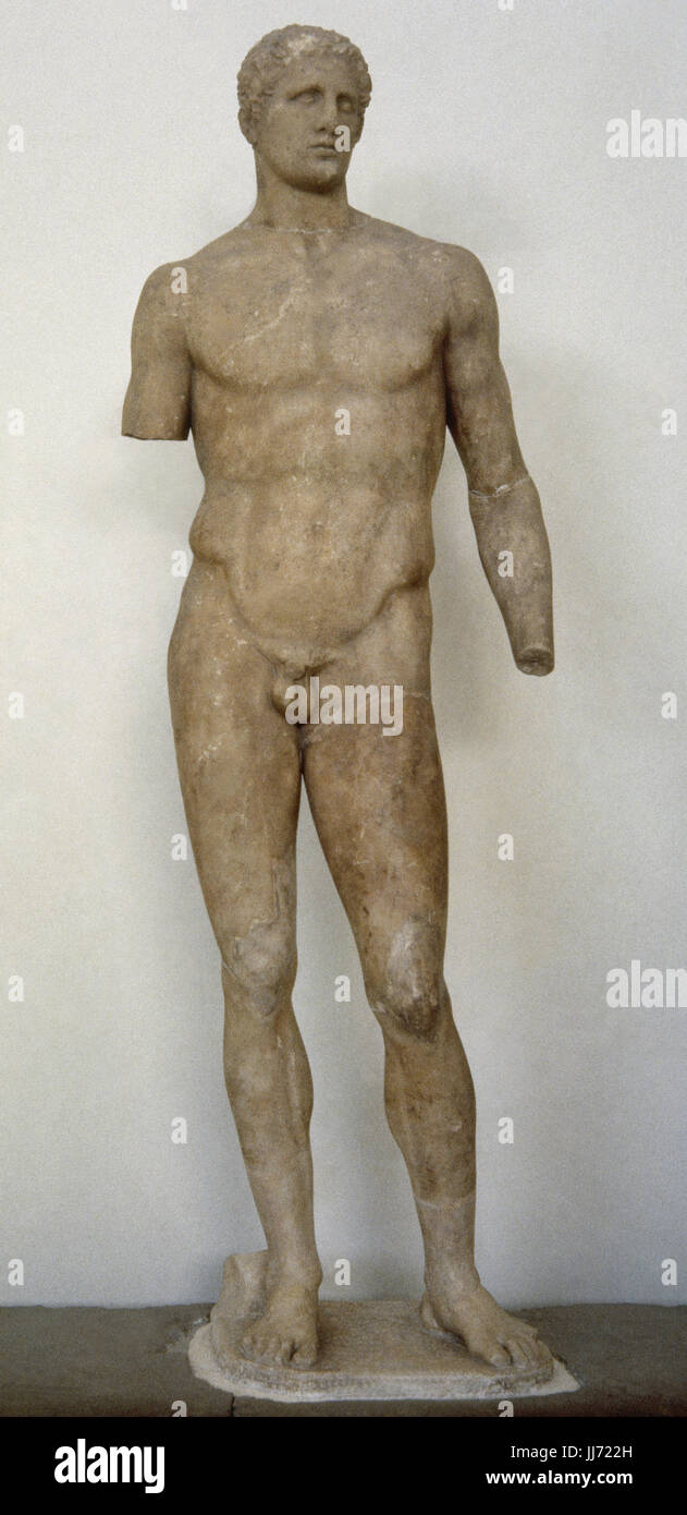 Agias Olimpic atleta statua. C. Da Agias. Delphi Museo Archeologico. La Grecia. Foto Stock