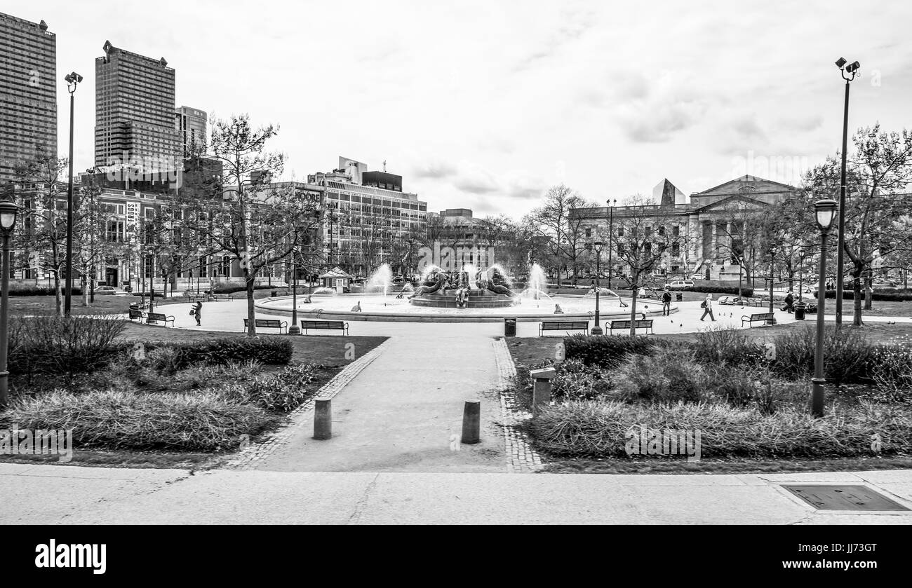 Swan fontana commemorativa in Philadelphia a Logan Square - Philadelphia / PENNSYLVANIA - Aprile 6, 2017 Foto Stock