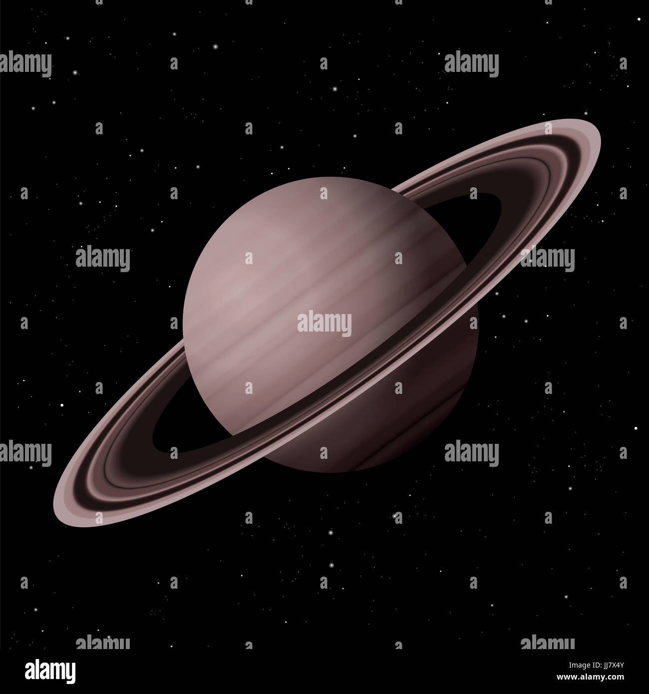 Saturno con anelli tipici - la seconda più grande pianeta del sistema solare - illustrazione sulla notte stellata galaxy sfondo nero. Foto Stock