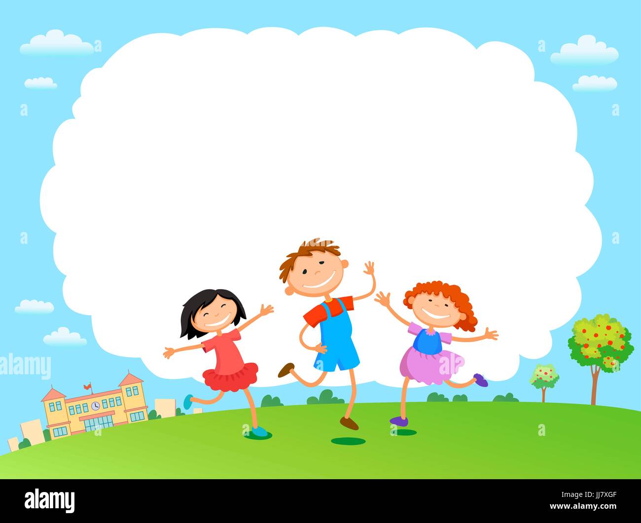 I bambini giocano le nuvole design su sfondo cielo illustrazione vettoriale Illustrazione Vettoriale