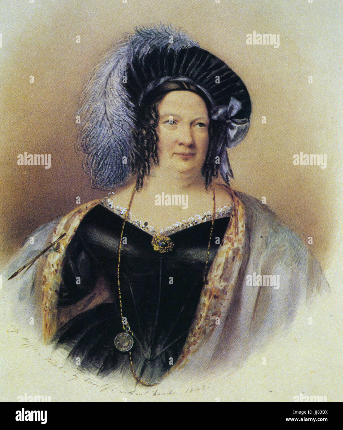 SARAH BIFFEN (1784-1850) pittore inglese nato senza braccia e gambe solo monconi - 1842 ritratto di auto Foto Stock