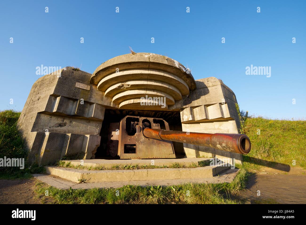 Batteria di Longues sur Mer, Normandia, Francia Foto Stock