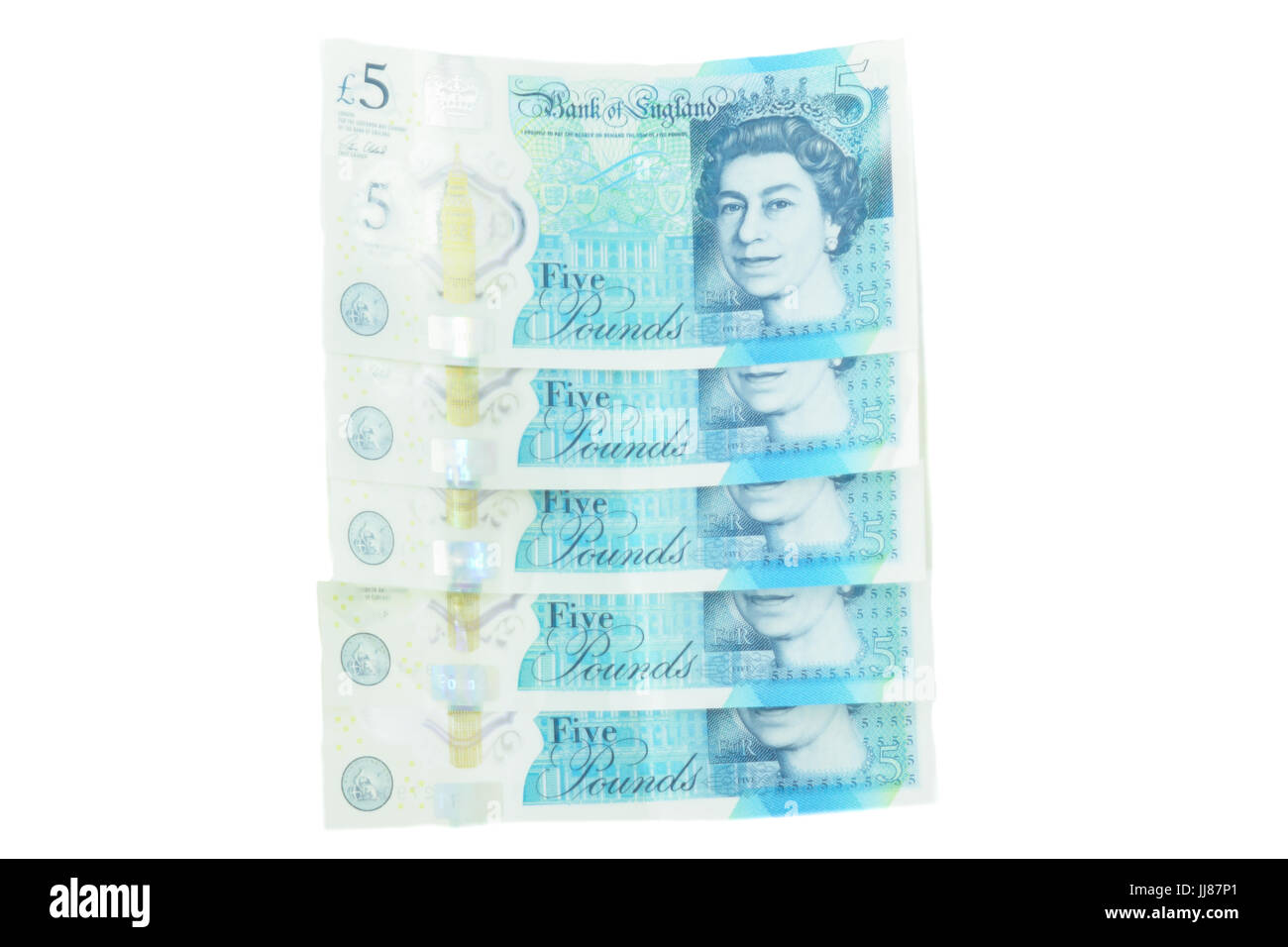 La nuova moneta del Regno Unito - il polimero cinque libbra (£5) nota con caratteristiche più misure contro counterfitters dotato di Wi Foto Stock