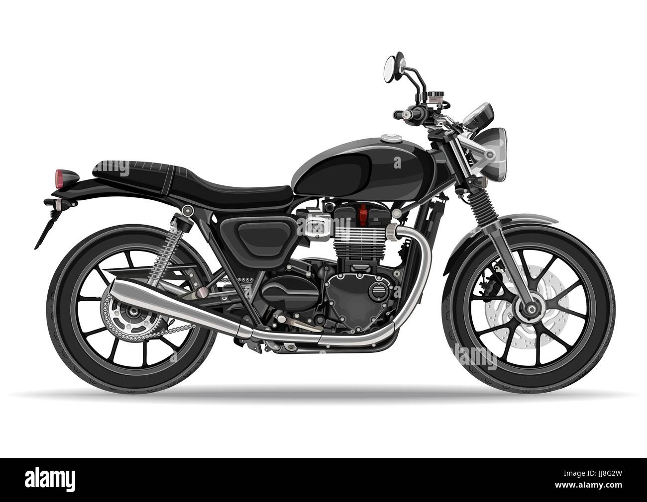 Vettore di moto, illustrazione realistica. Moto nero semi-faccia con molti dettagli su sfondo bianco Illustrazione Vettoriale