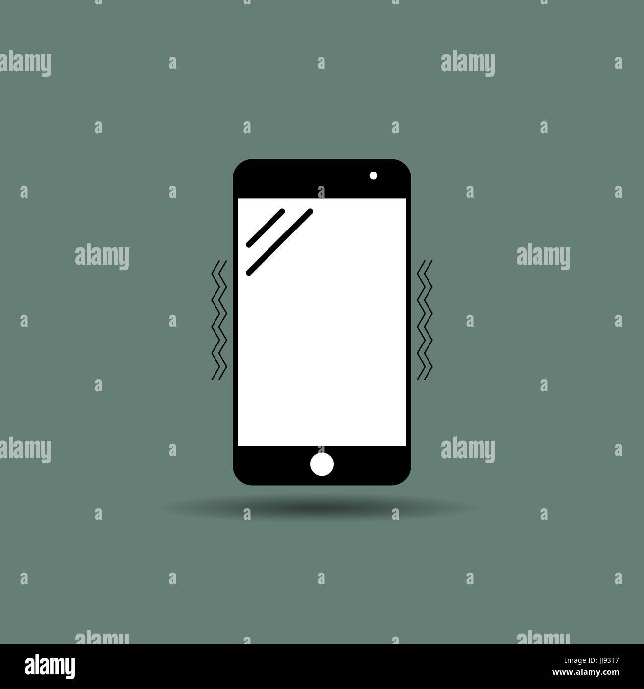 Lo smartphone vibra icona sullo sfondo verde, di tipo piatto, isolato Illustrazione Vettoriale