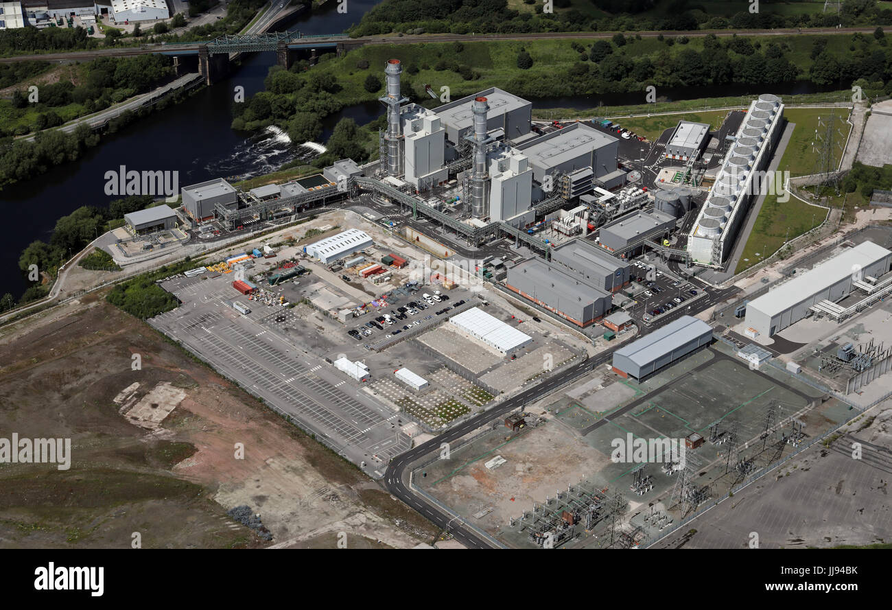 Vista aerea di Carrington Power Station, Irlam, Salford, Manchester, Regno Unito Foto Stock